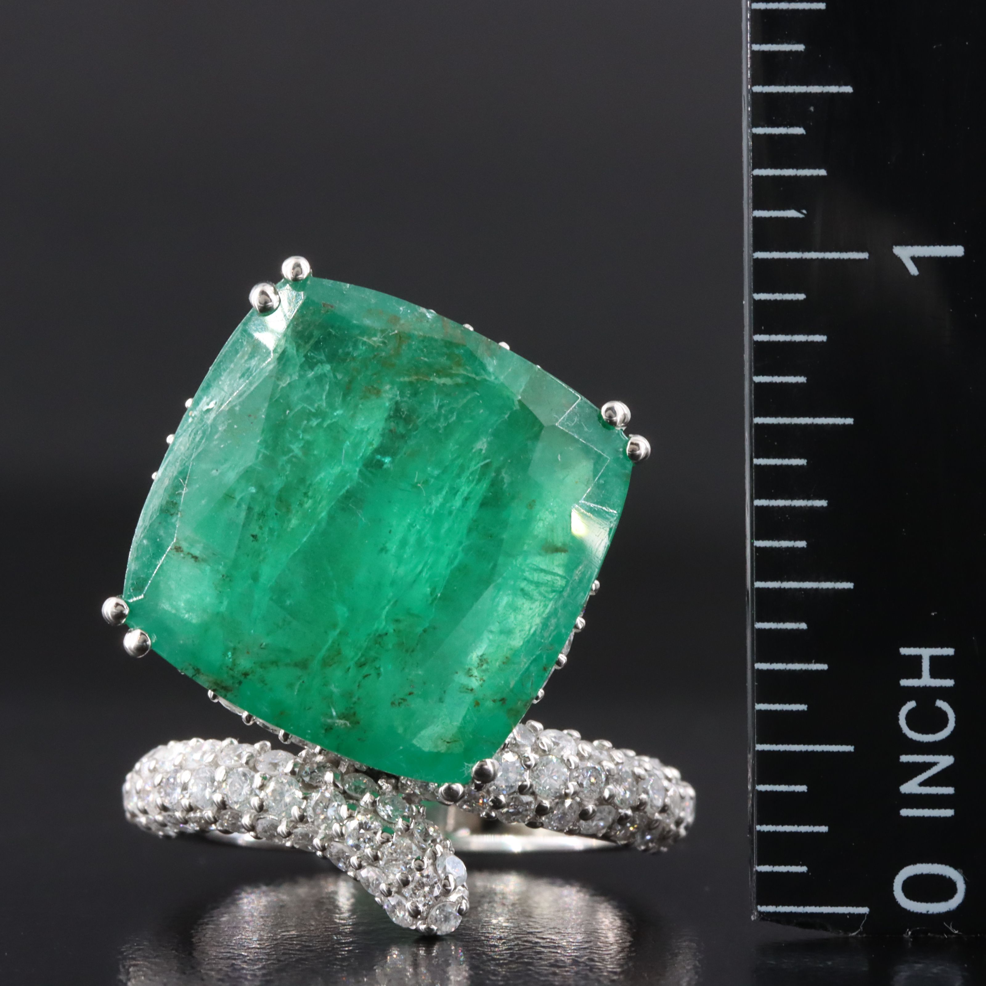 Platinum 15.51 CT Emerald and 1.28 CTW Diamond Ring