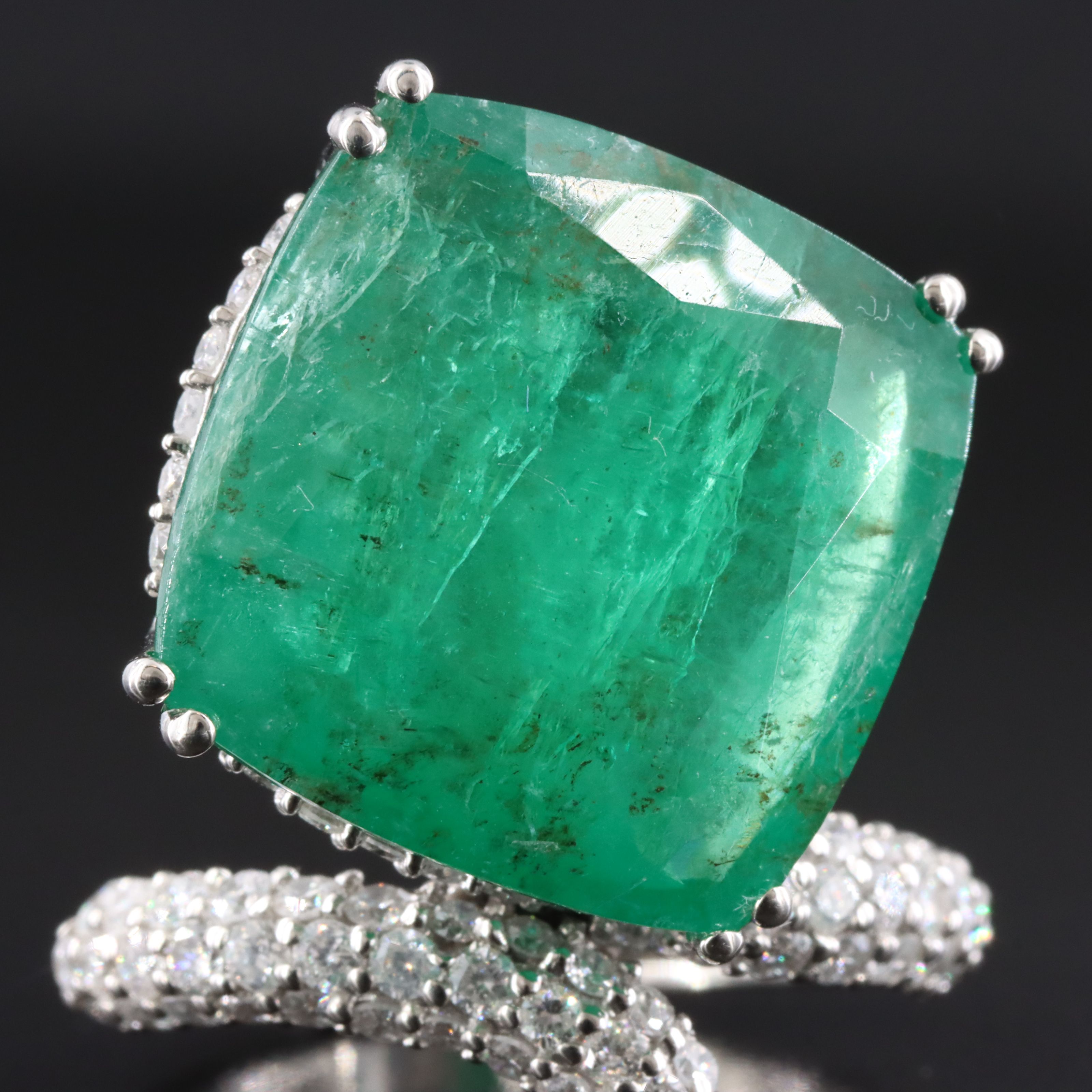 Platinum 15.51 CT Emerald and 1.28 CTW Diamond Ring