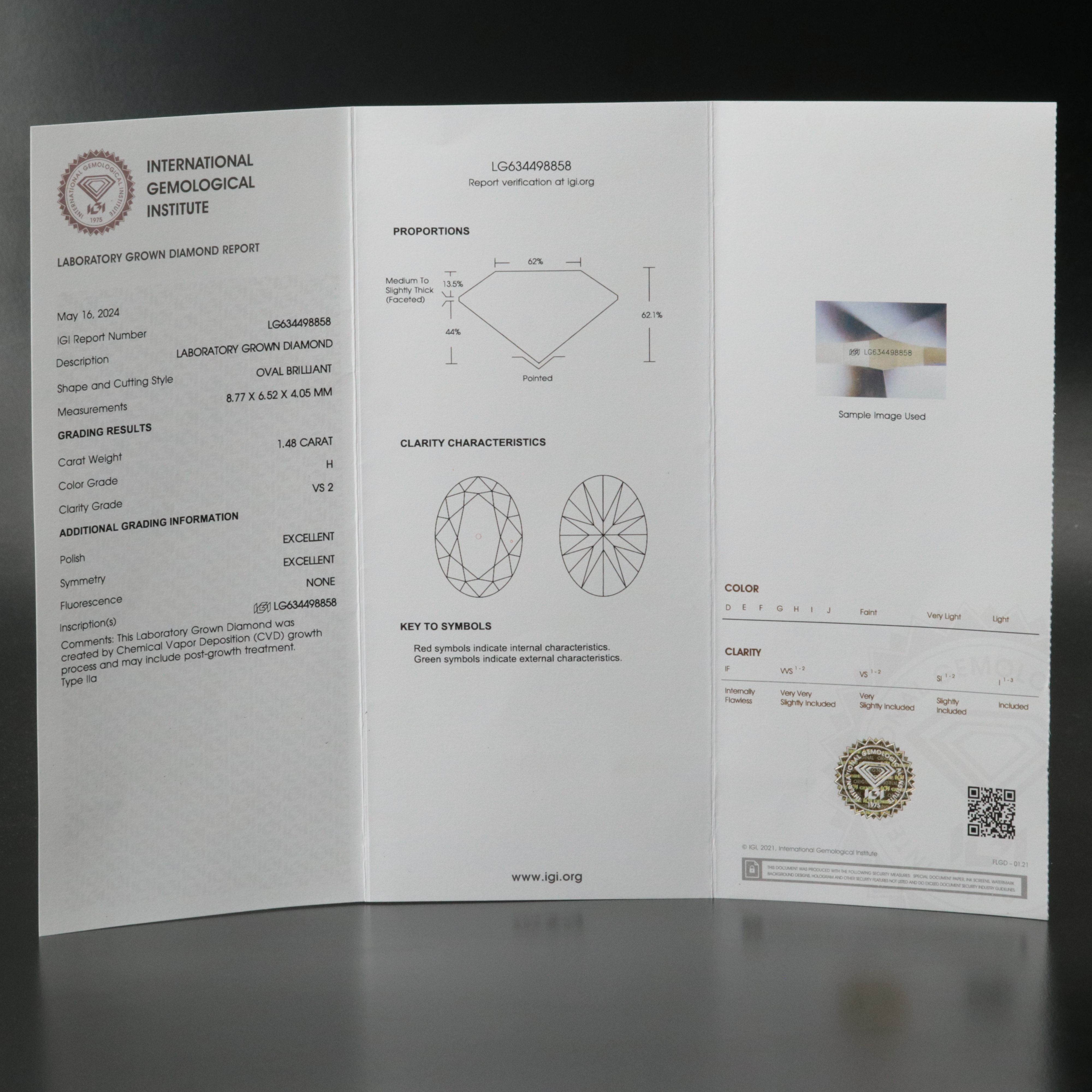 Loose 1.48 CT Lab Grown Diamond with IGI Report