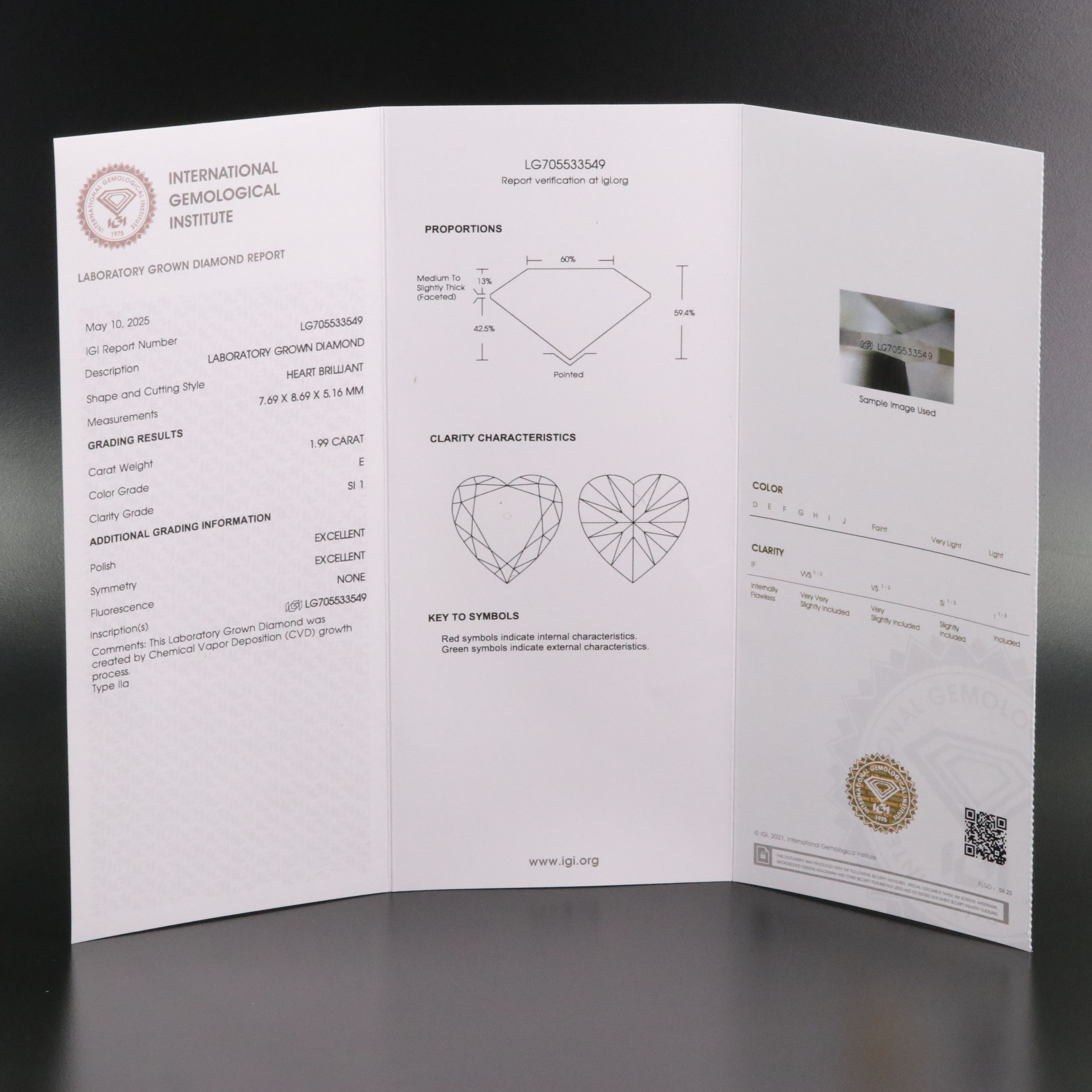 Loose 1.99 CT Lab Grown Diamond with IGI Report