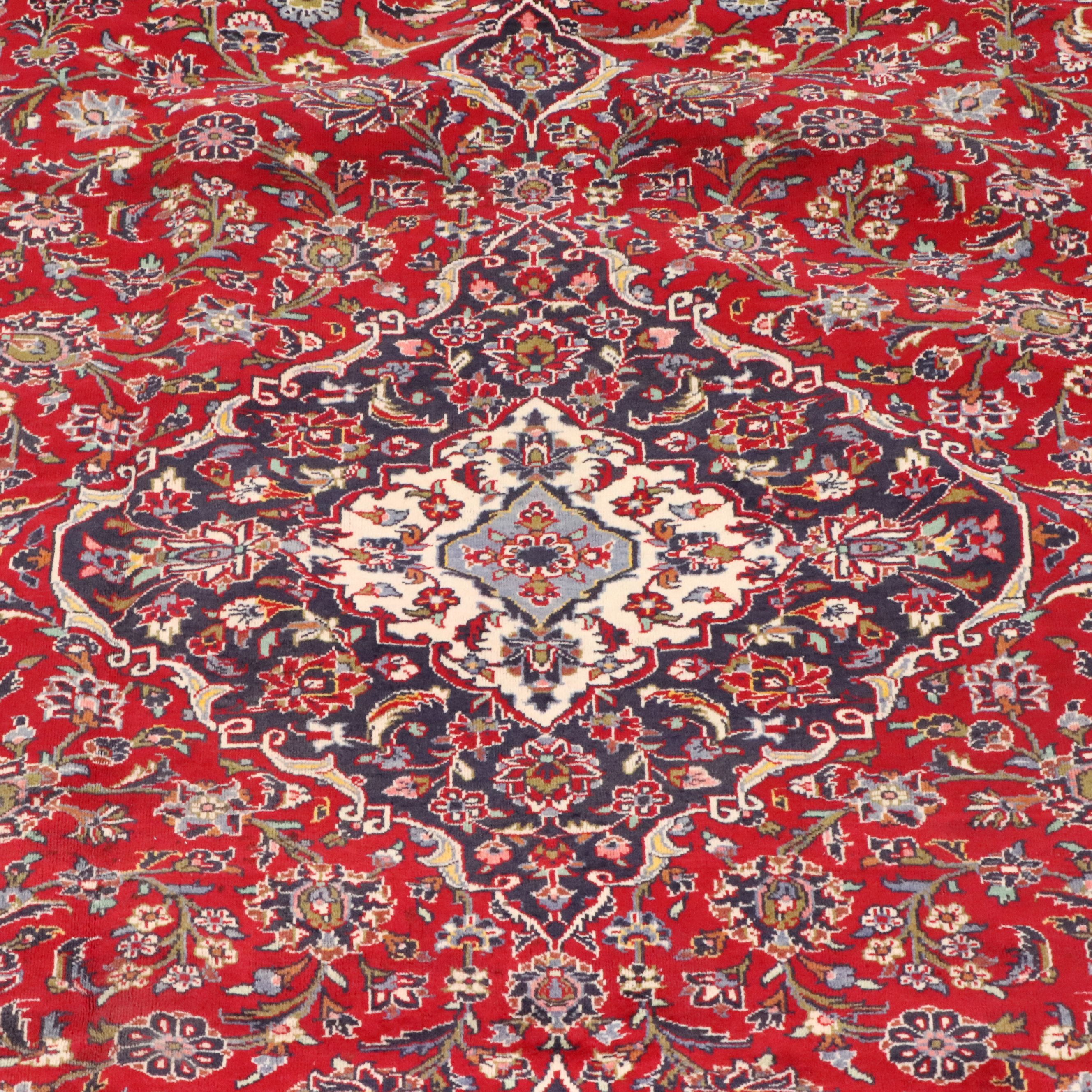 9'6 x 12'10 Hand-Knotted Persian Kashan Room-Sized Rug