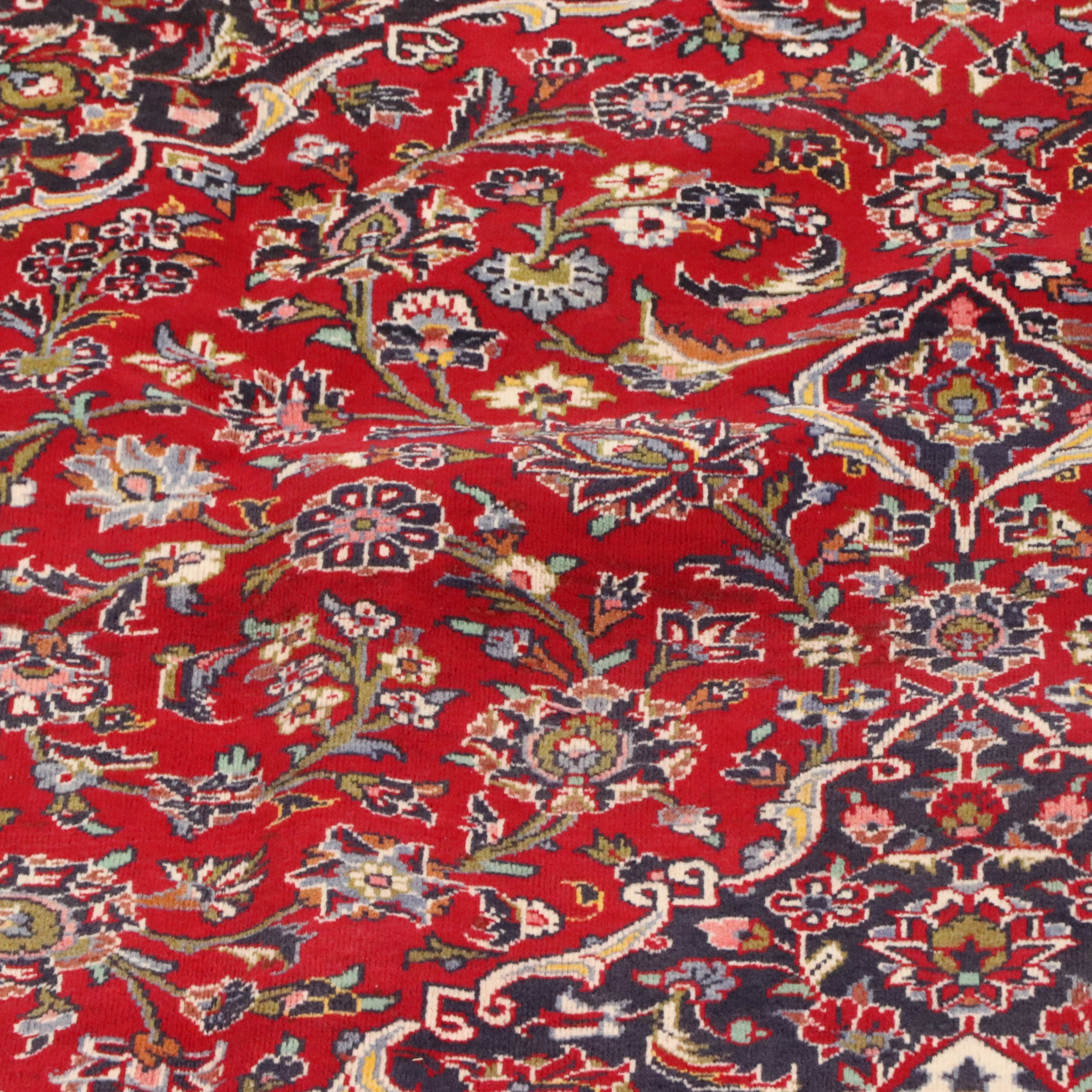 9'6 x 12'10 Hand-Knotted Persian Kashan Room-Sized Rug