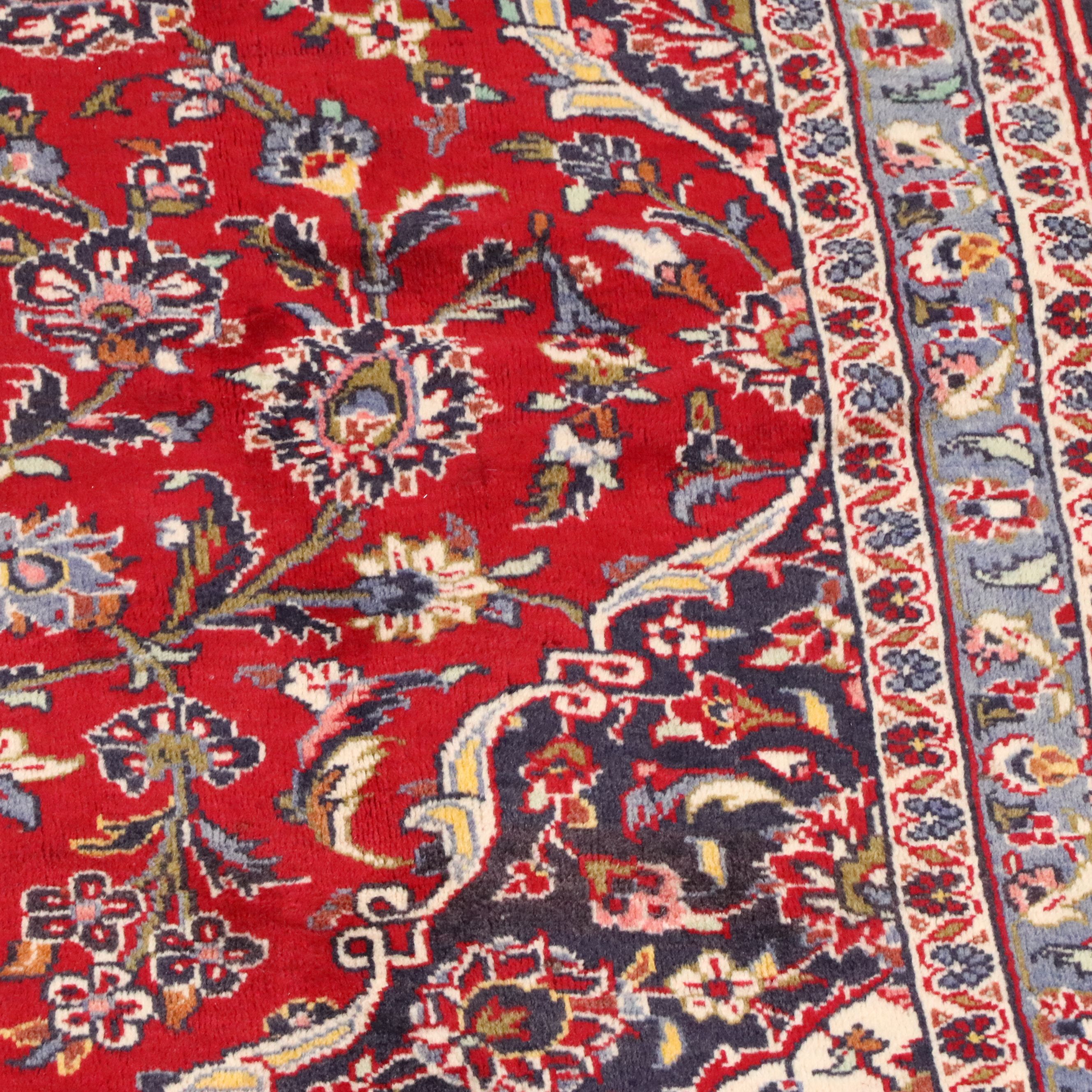 9'6 x 12'10 Hand-Knotted Persian Kashan Room-Sized Rug