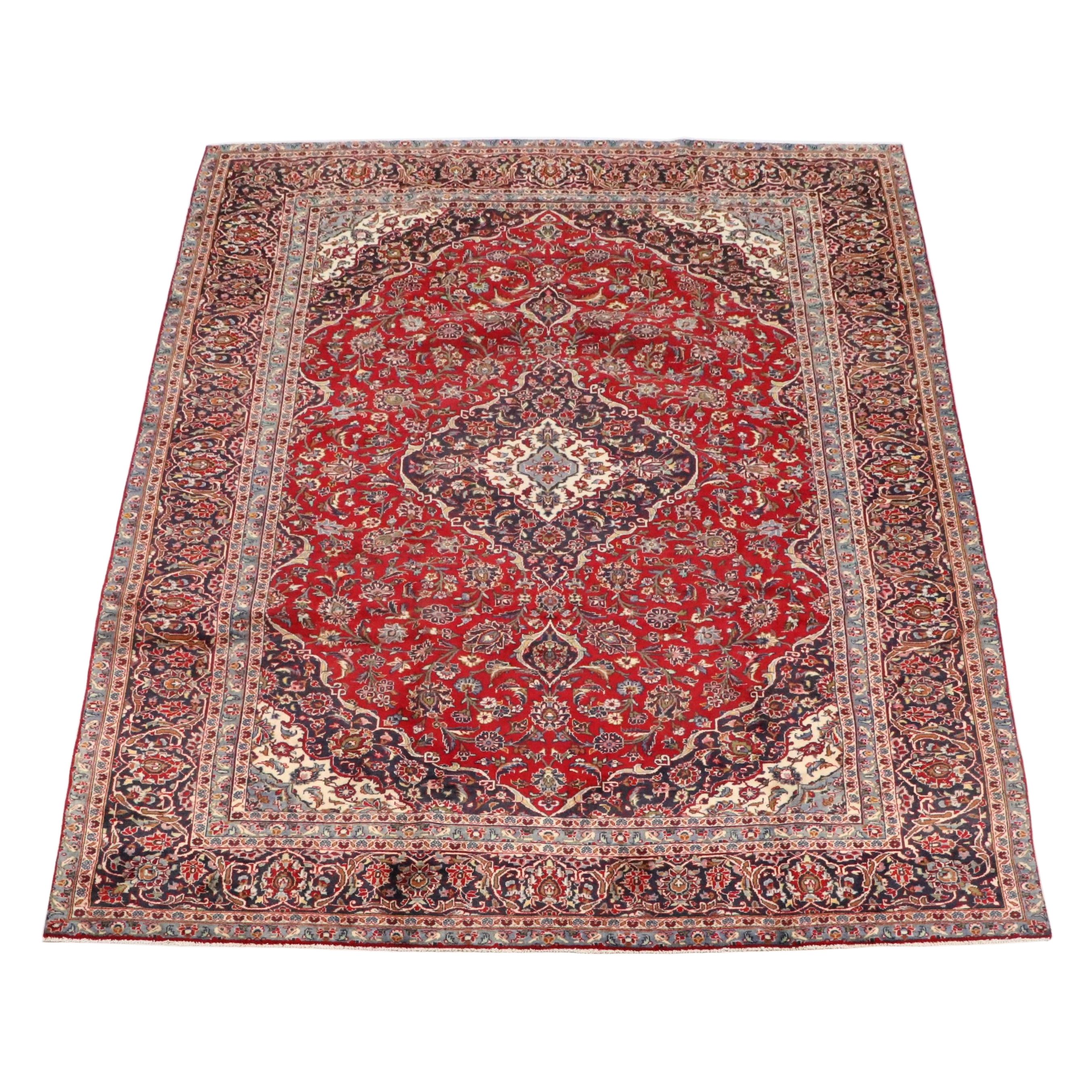 9'6 x 12'10 Hand-Knotted Persian Kashan Room-Sized Rug