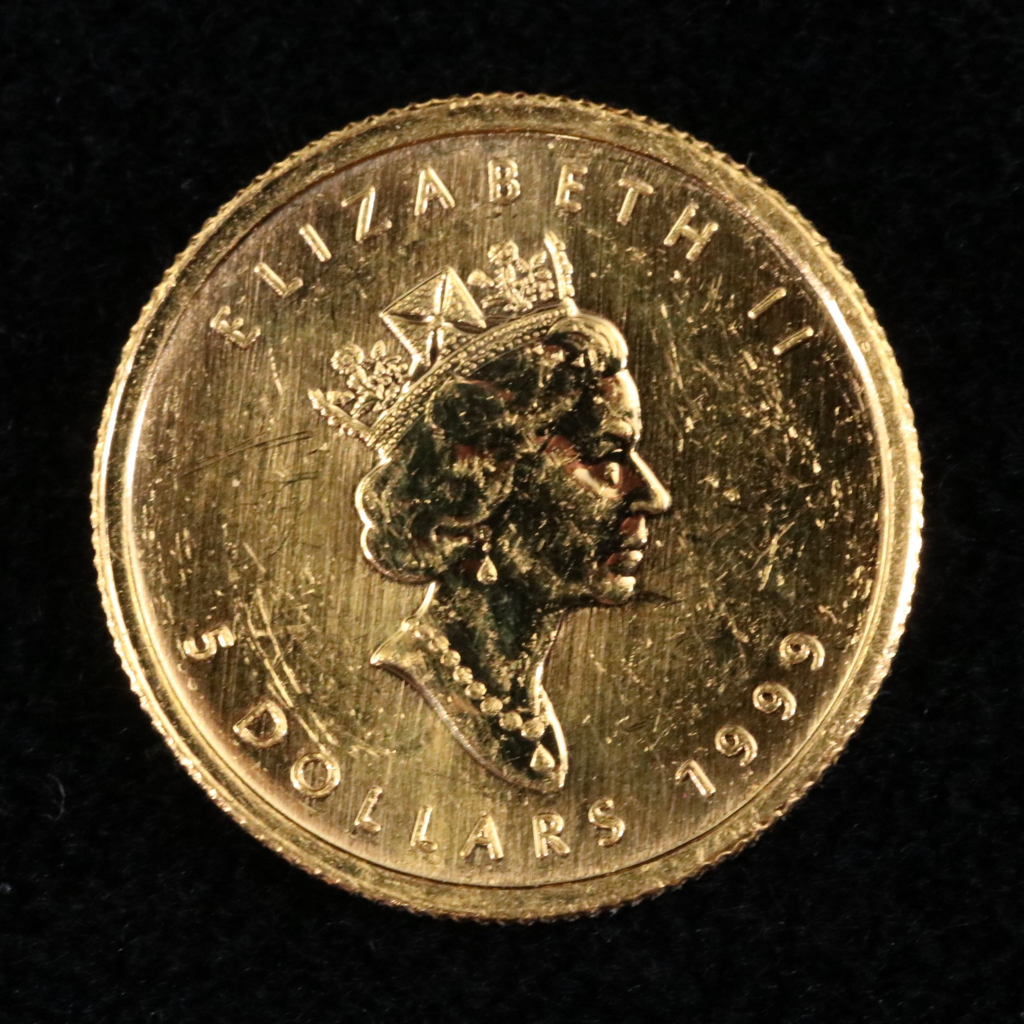 1999 Canada 1/10th-Oz. Fine Gold $5 Maple Leaf Bullion Coin, Privy Mark