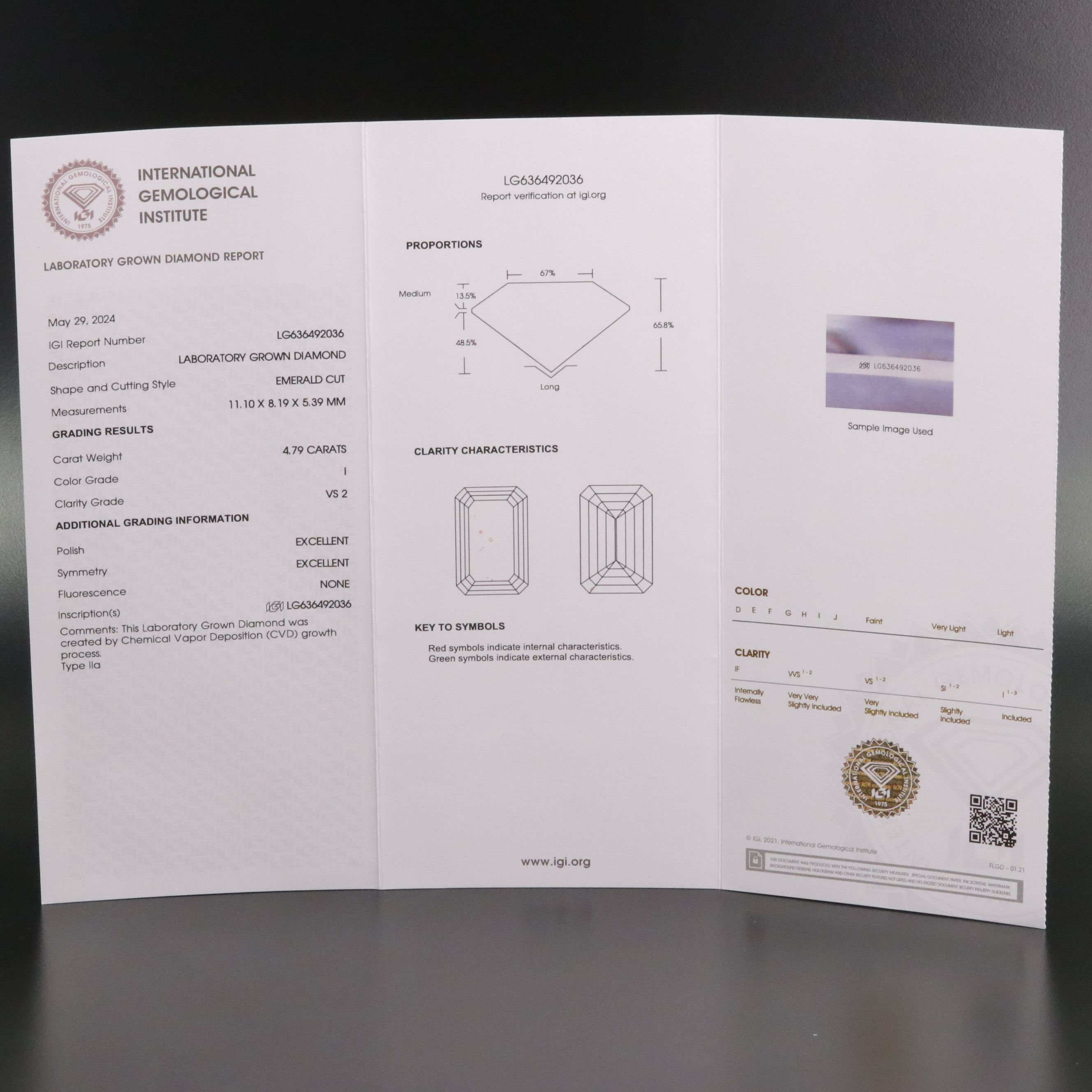 Loose 4.79 CT Lab Grown Diamond with IGI Report