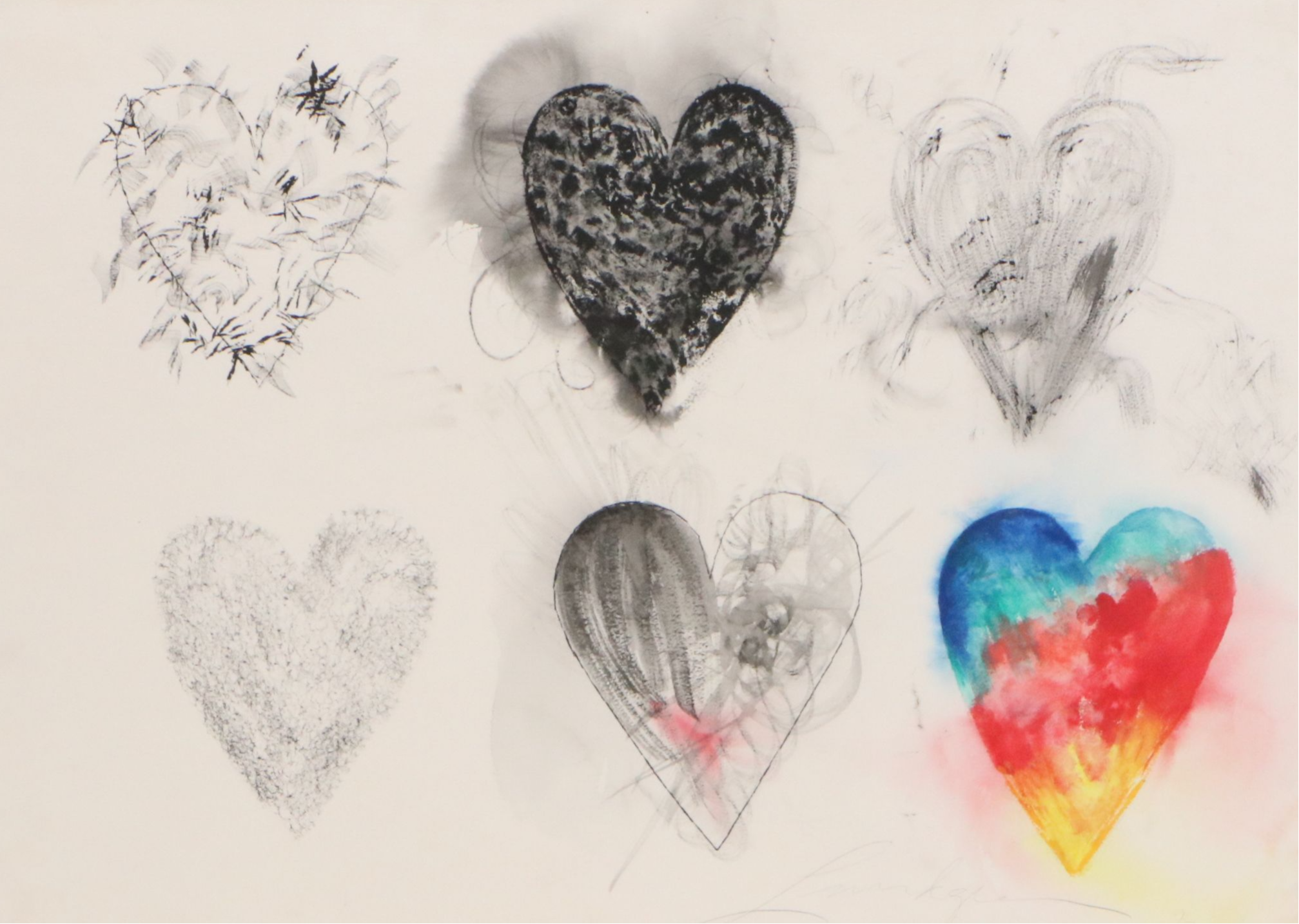 Ink and Watercolor Painting of Hearts, 1993