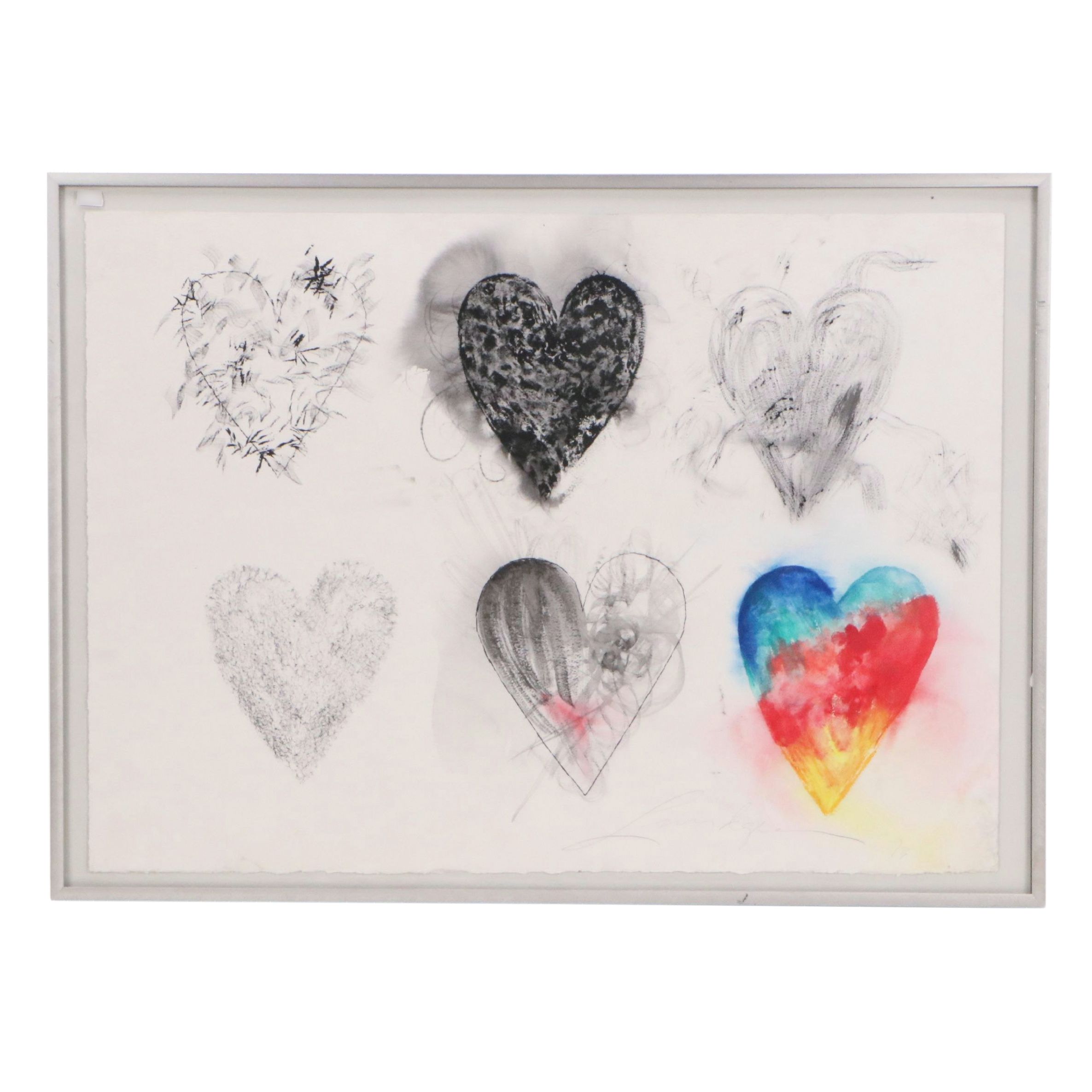 Ink and Watercolor Painting of Hearts, 1993