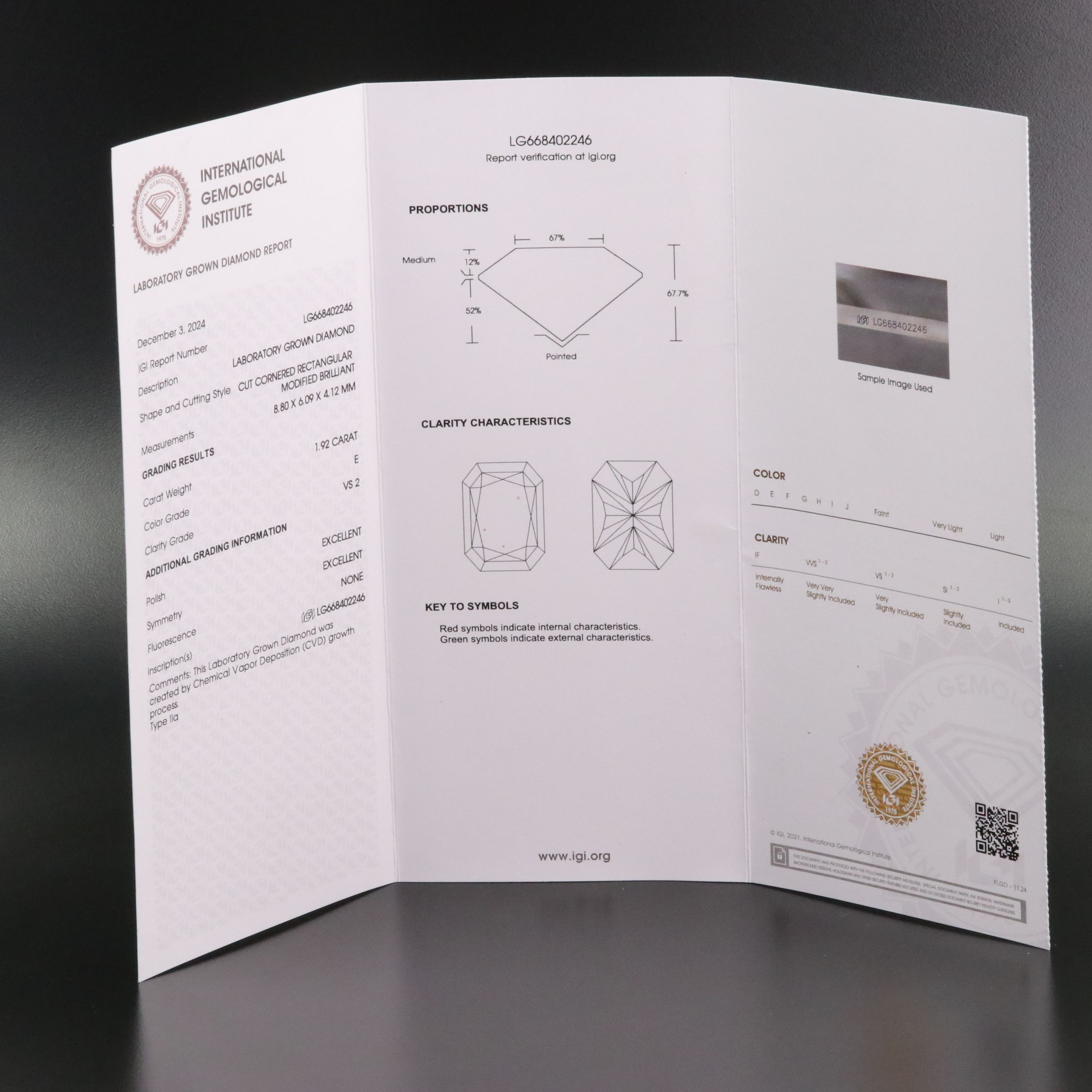 Loose 1.92 CT Lab Grown Diamond with IGI Report