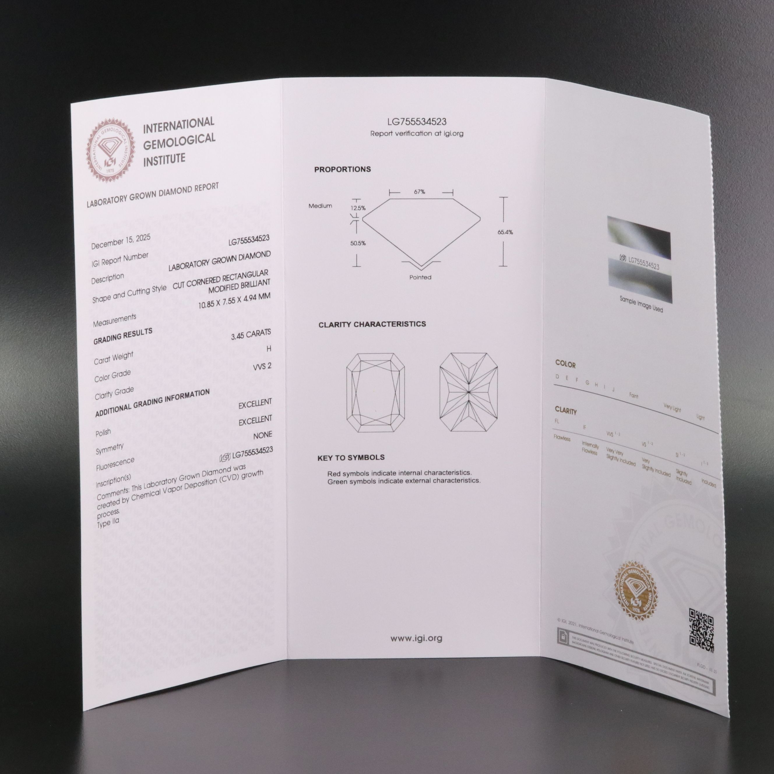 Loose 3.45 CT Lab Grown Diamond with IGI Report