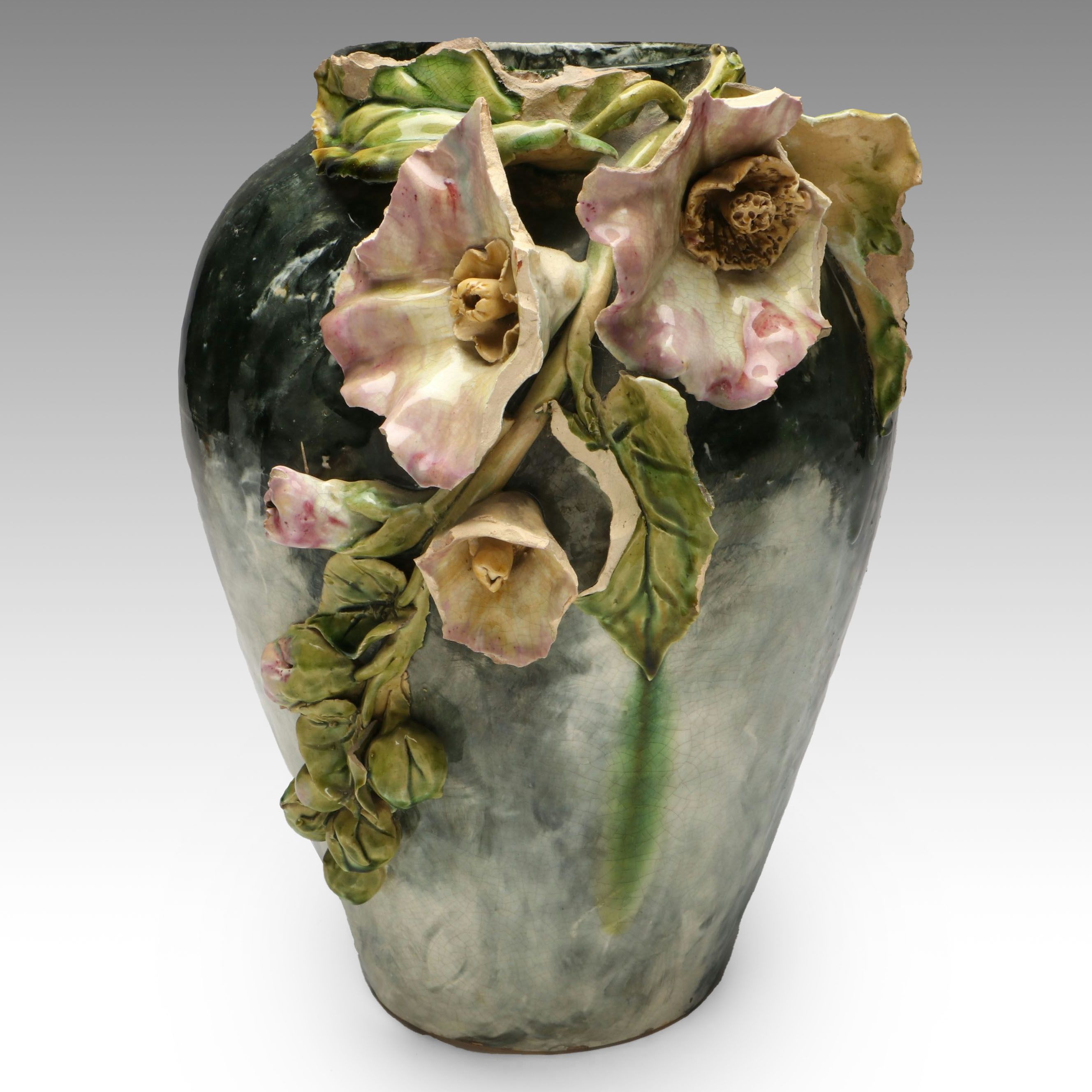 T.J. Wheatley Majolica Floral Vase, Late 19th Century