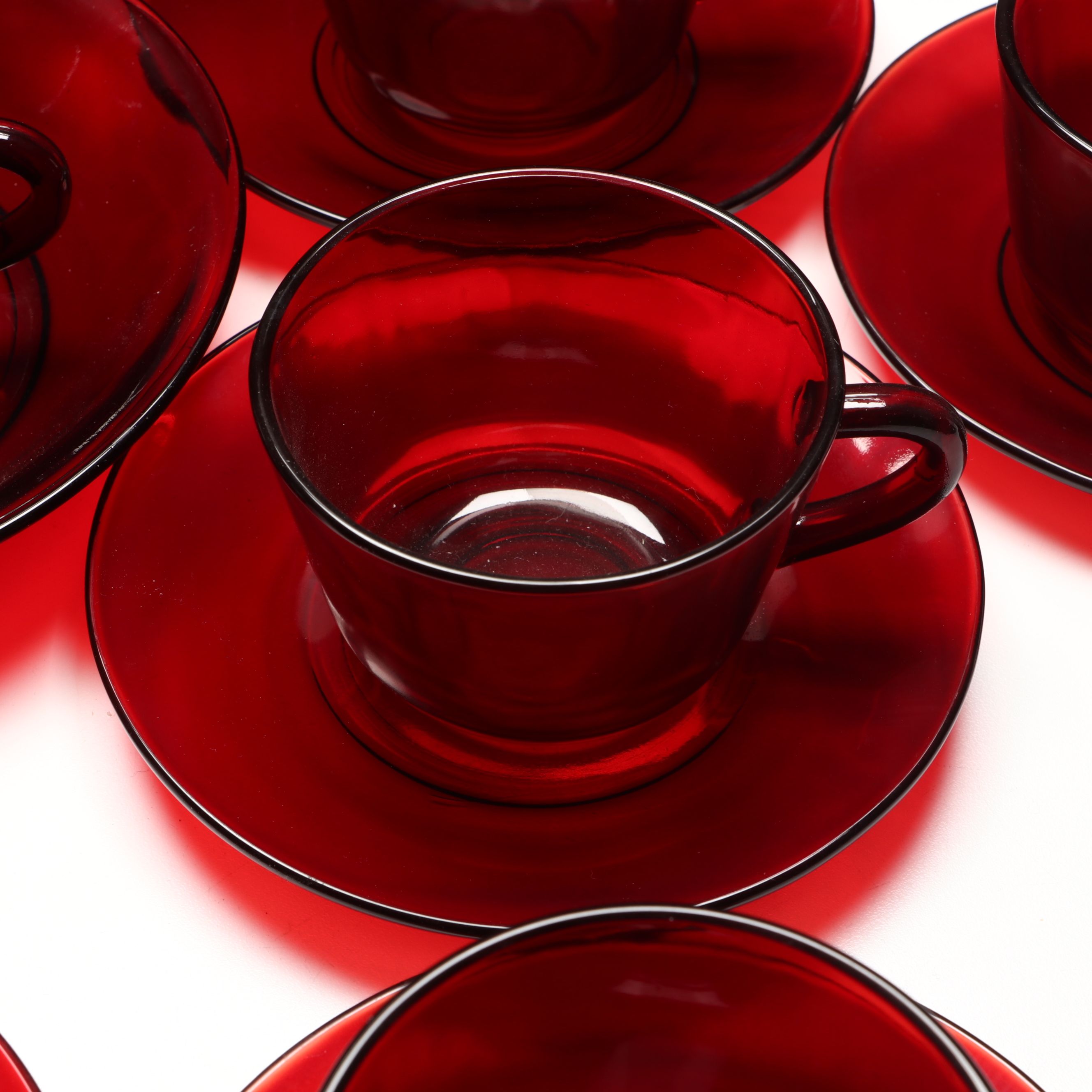 Mid Century Modern Red Glass Dinnerware