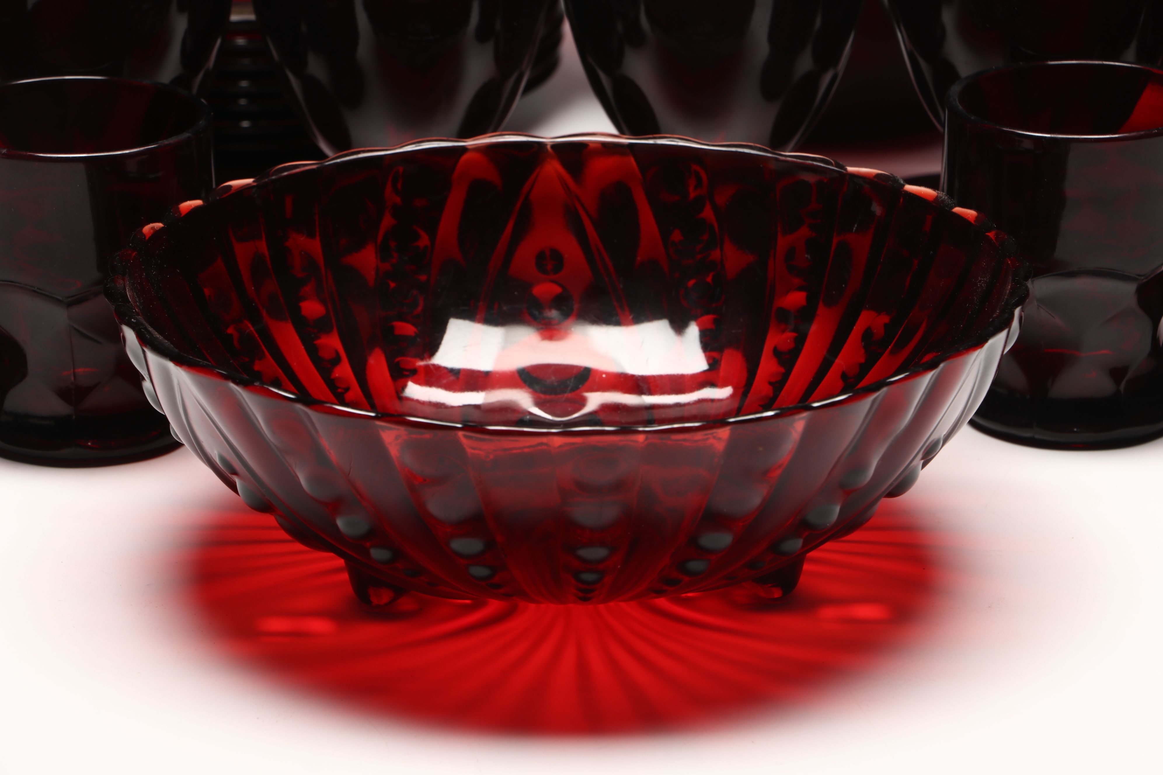 Mid Century Modern Red Glass Dinnerware