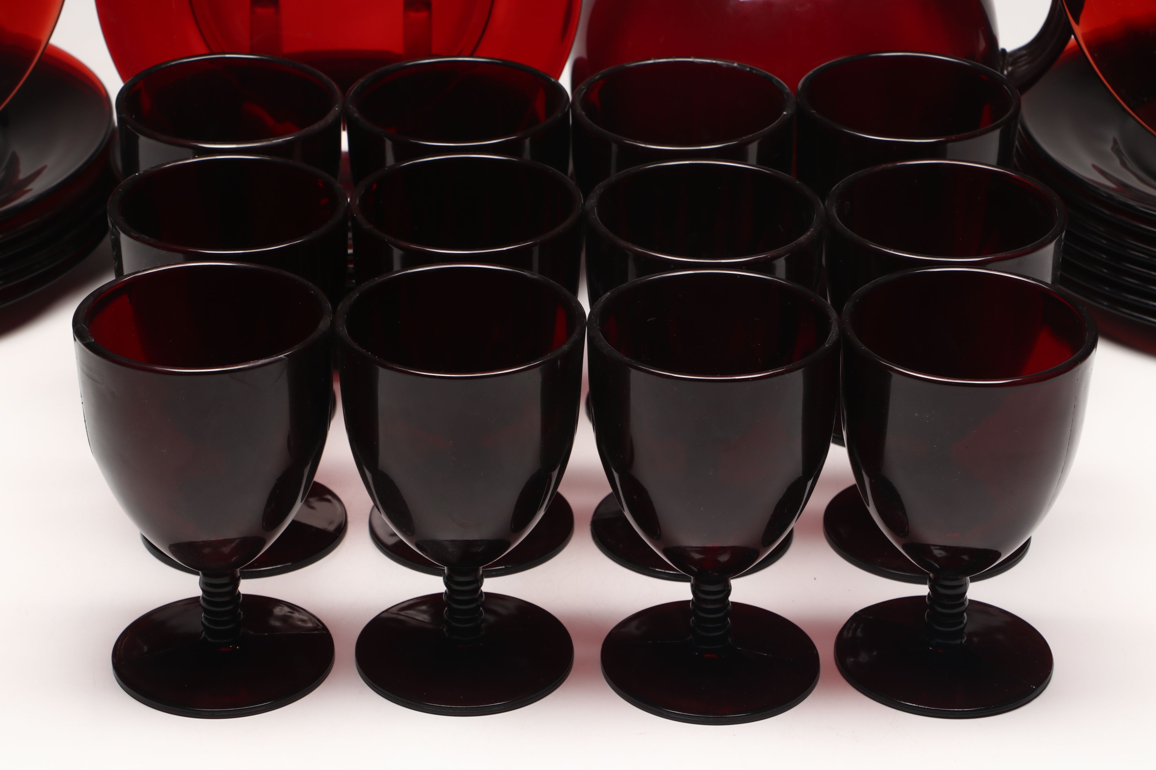 Mid Century Modern Red Glass Dinnerware
