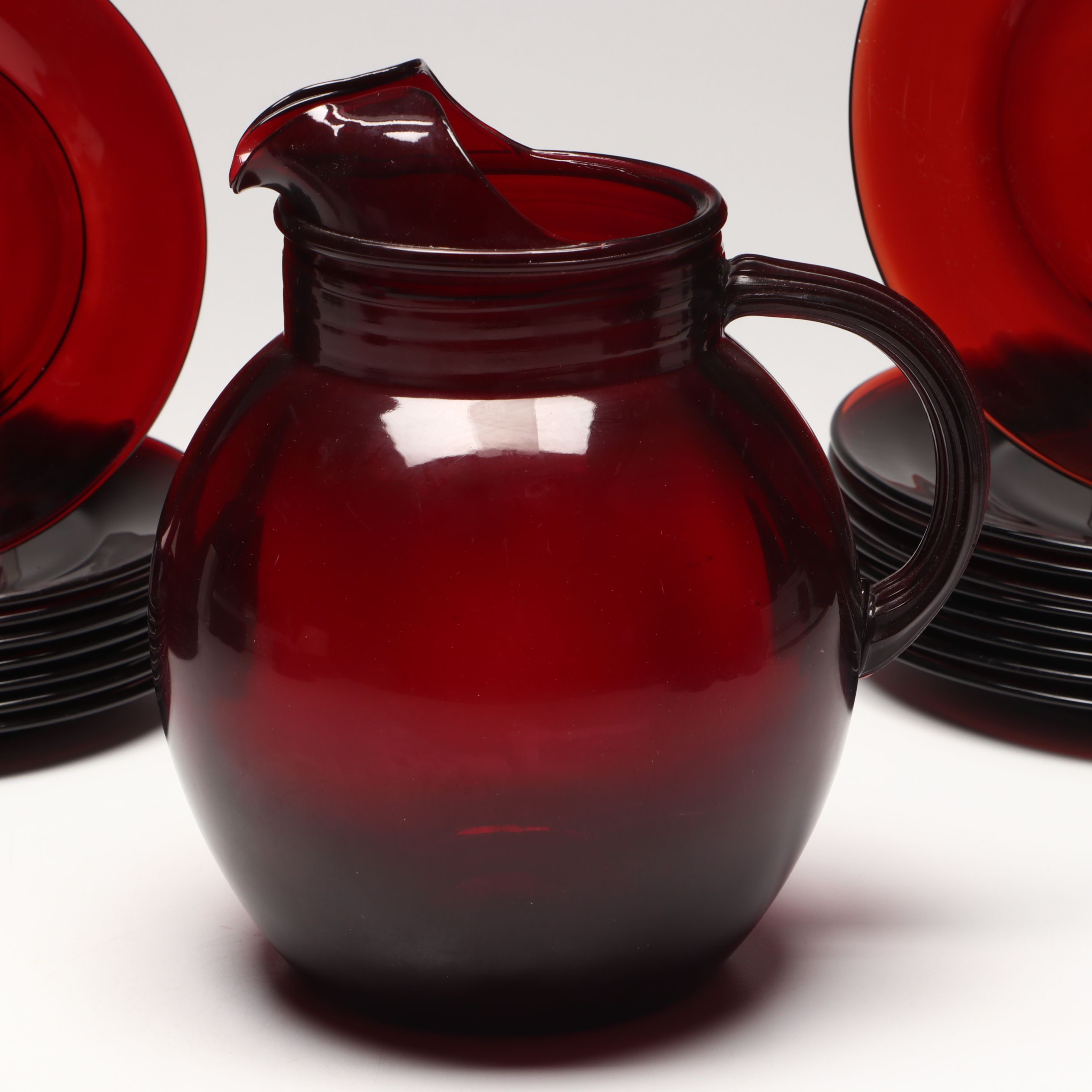 Mid Century Modern Red Glass Dinnerware