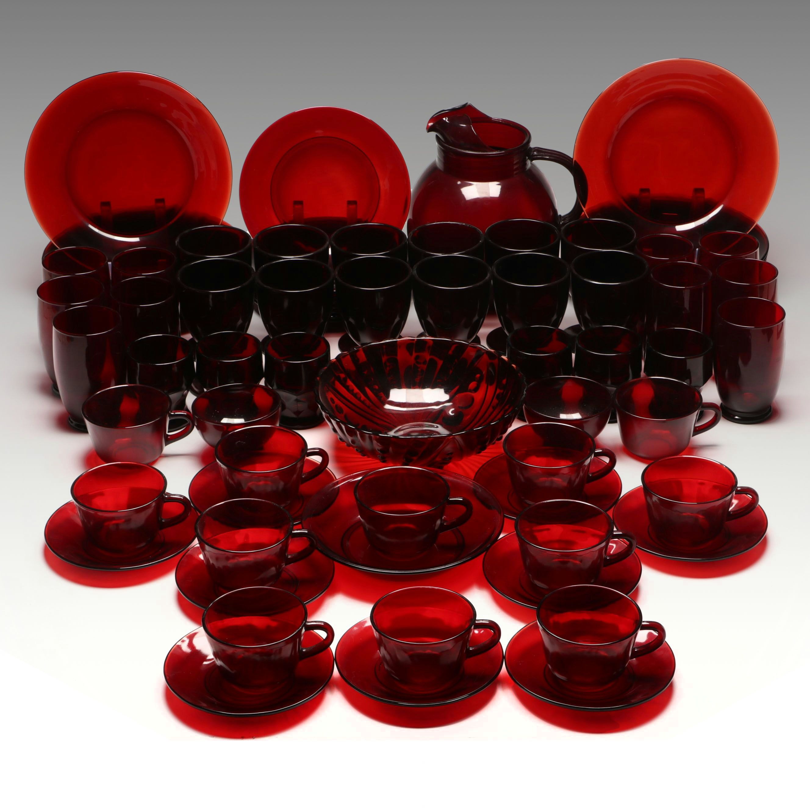 Mid Century Modern Red Glass Dinnerware