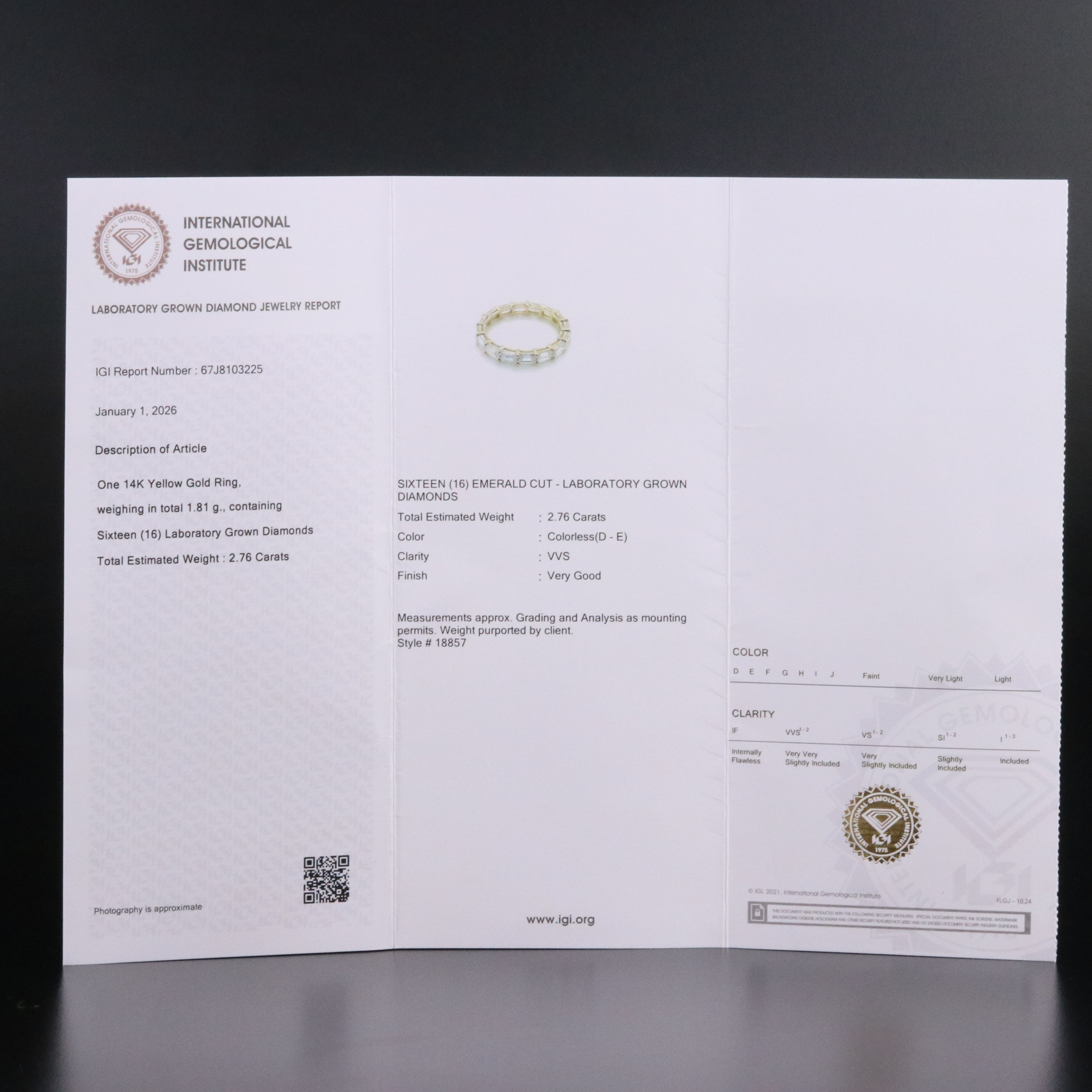 14K 2.76 CTW Lab Grown Diamond Eternity Band with IGI Jewelry Report