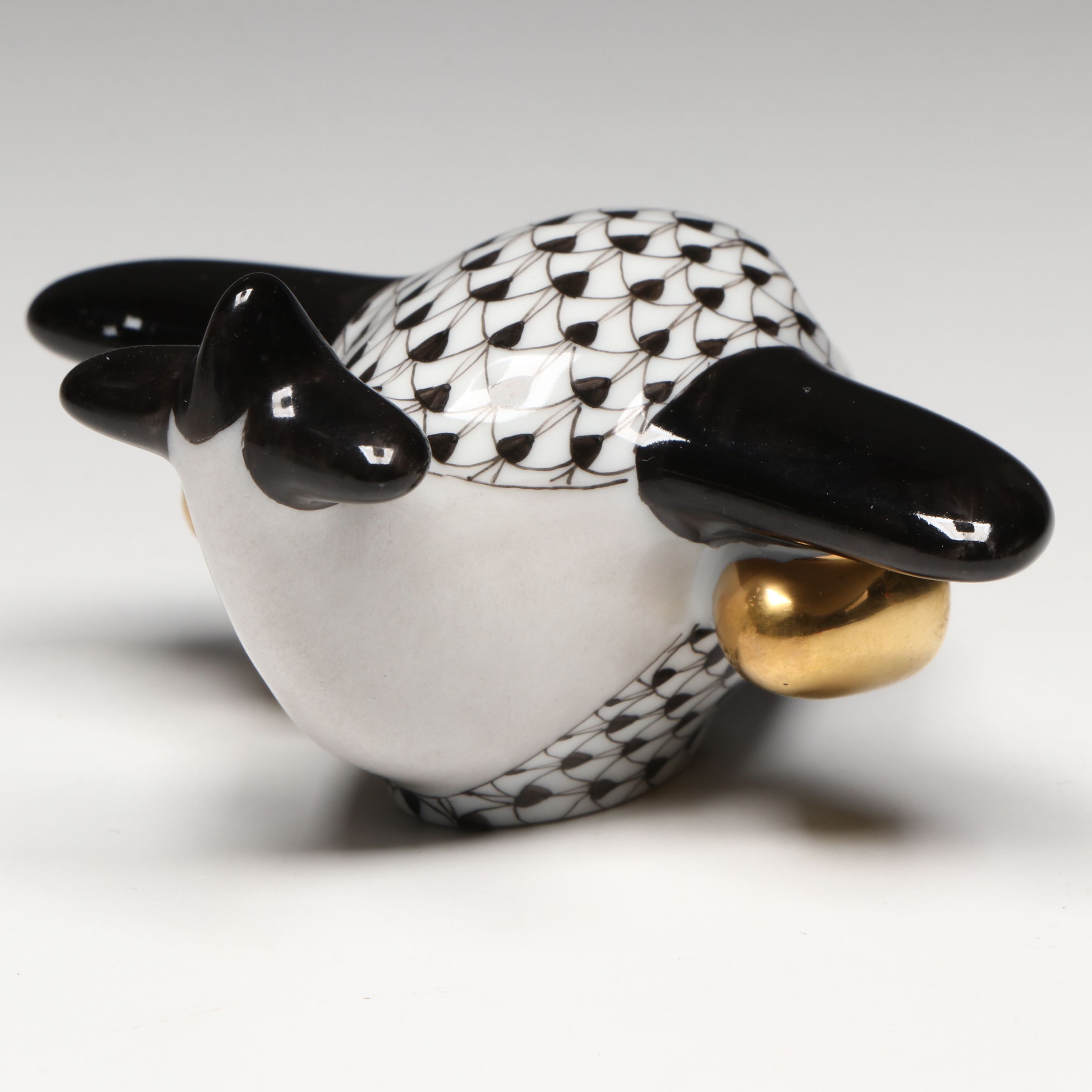 Herend Black Fishnet with Gold "Airplane" Porcelain Figurine