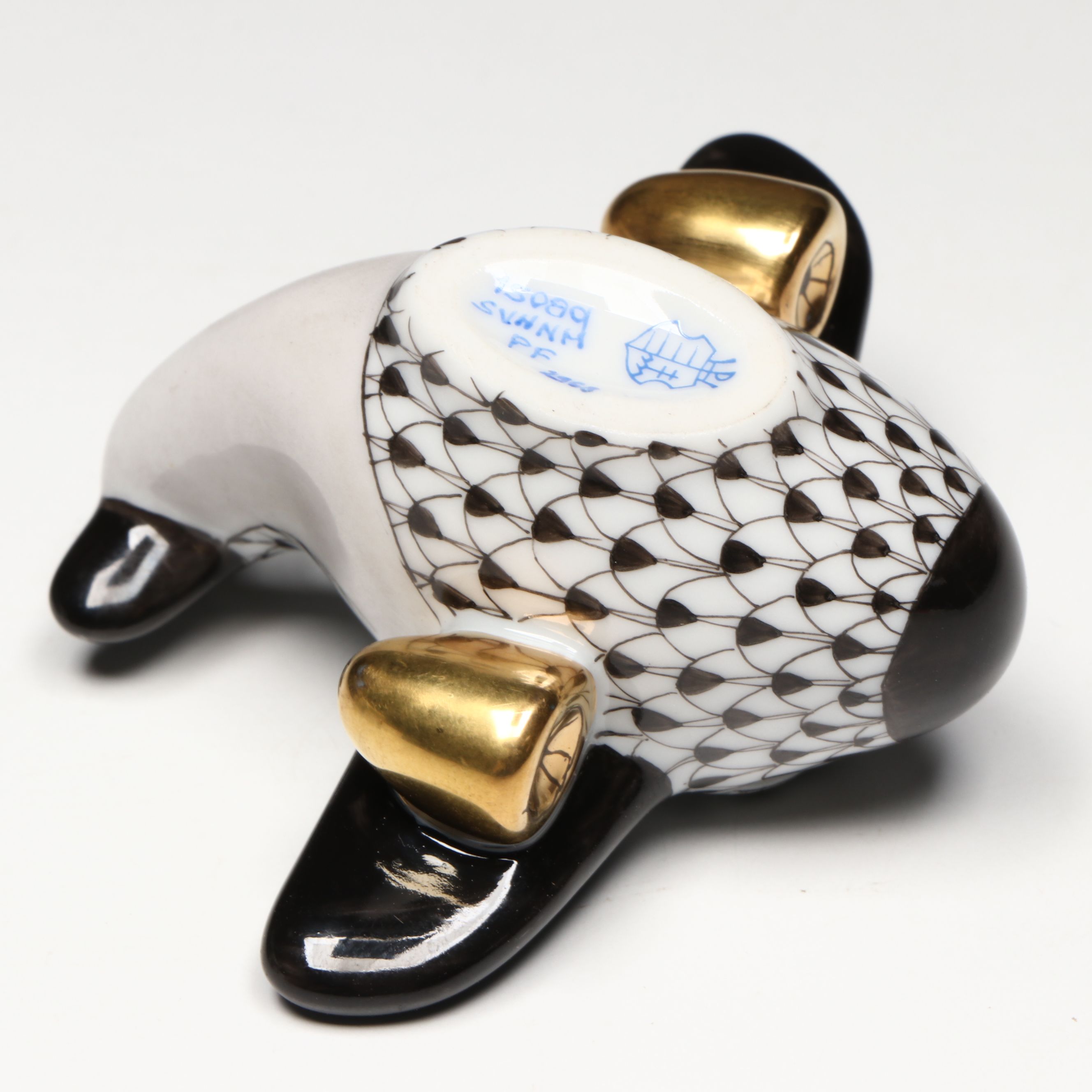 Herend Black Fishnet with Gold "Airplane" Porcelain Figurine