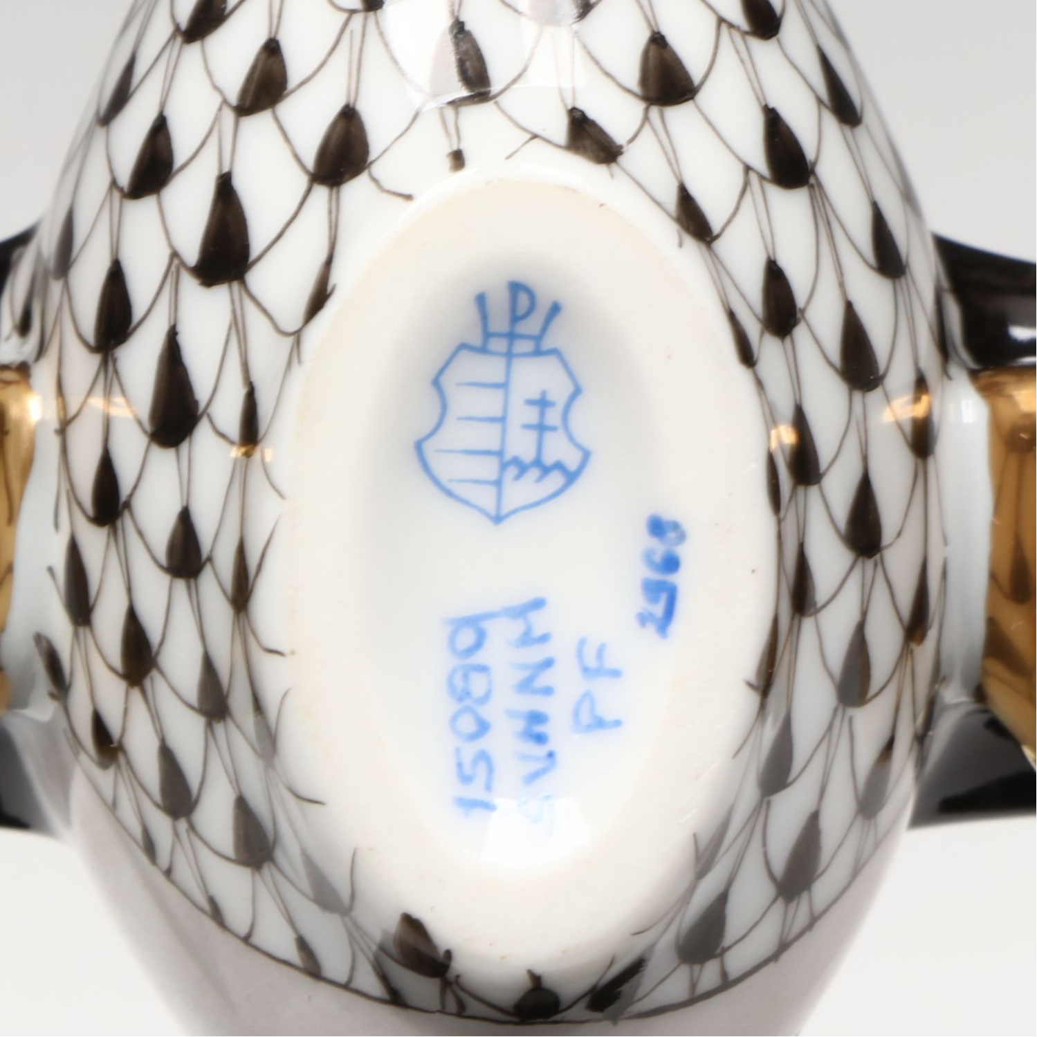 Herend Black Fishnet with Gold "Airplane" Porcelain Figurine