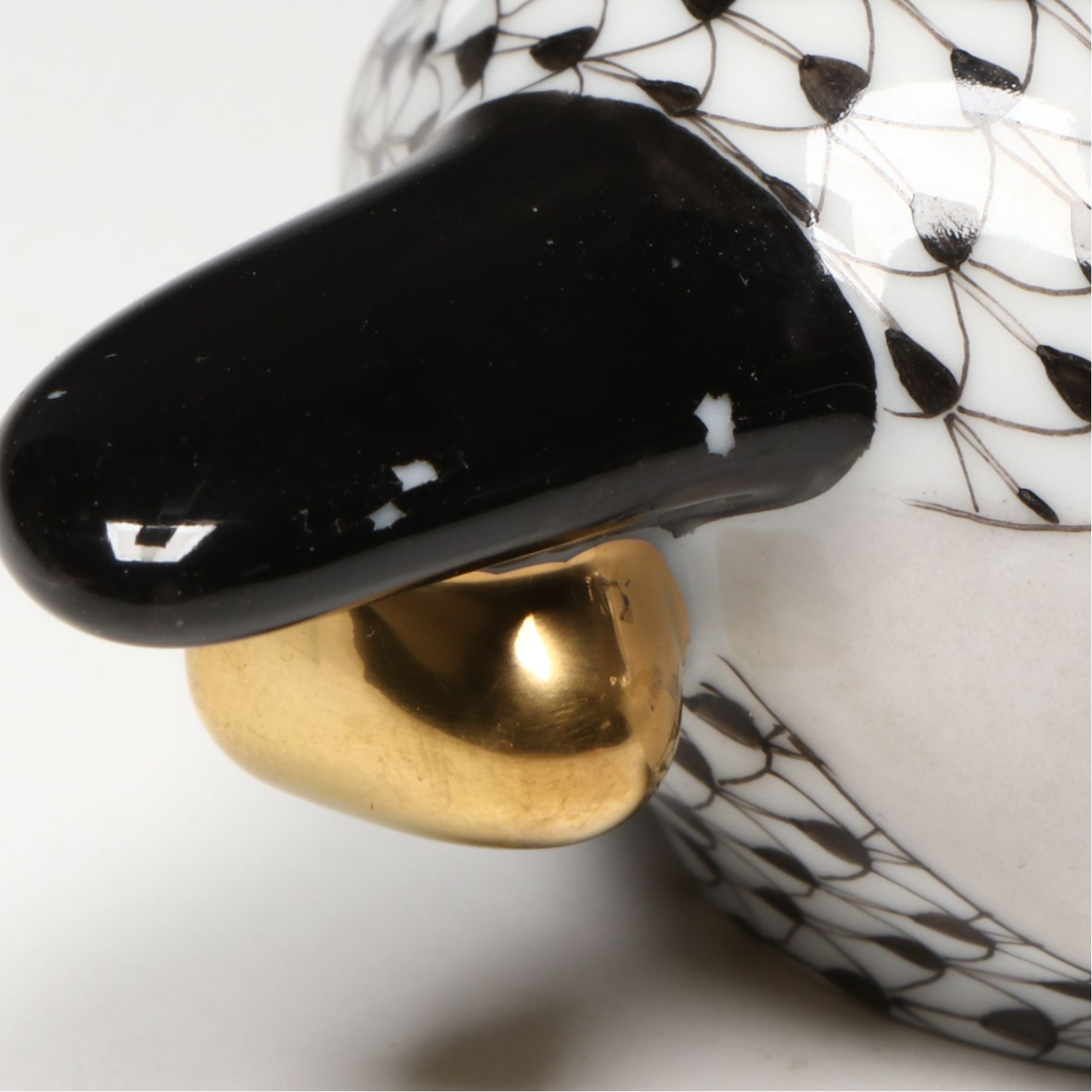 Herend Black Fishnet with Gold "Airplane" Porcelain Figurine