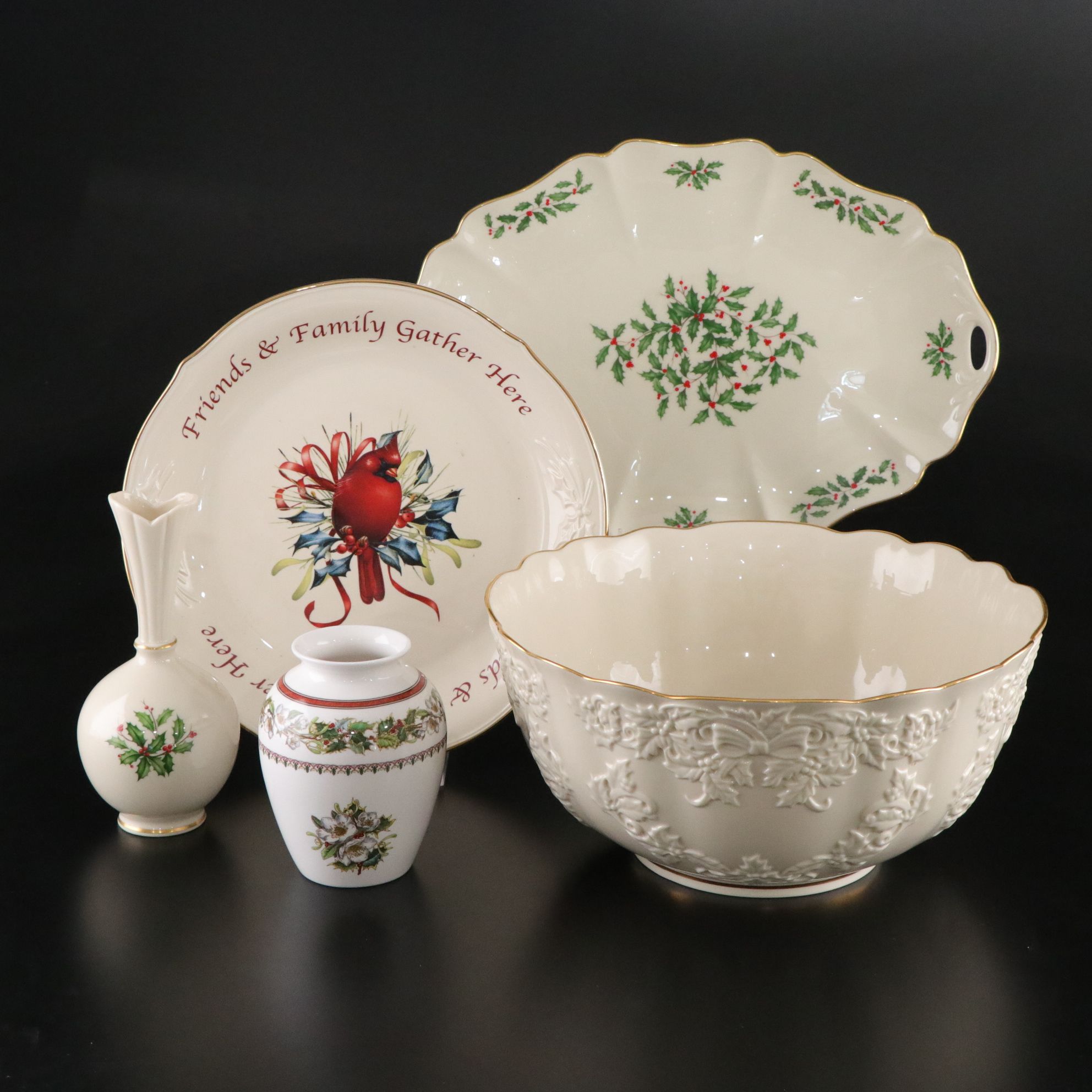 Lenox Porcelain "Winter Greetings" and More Holiday Platters, Vases & Serveware