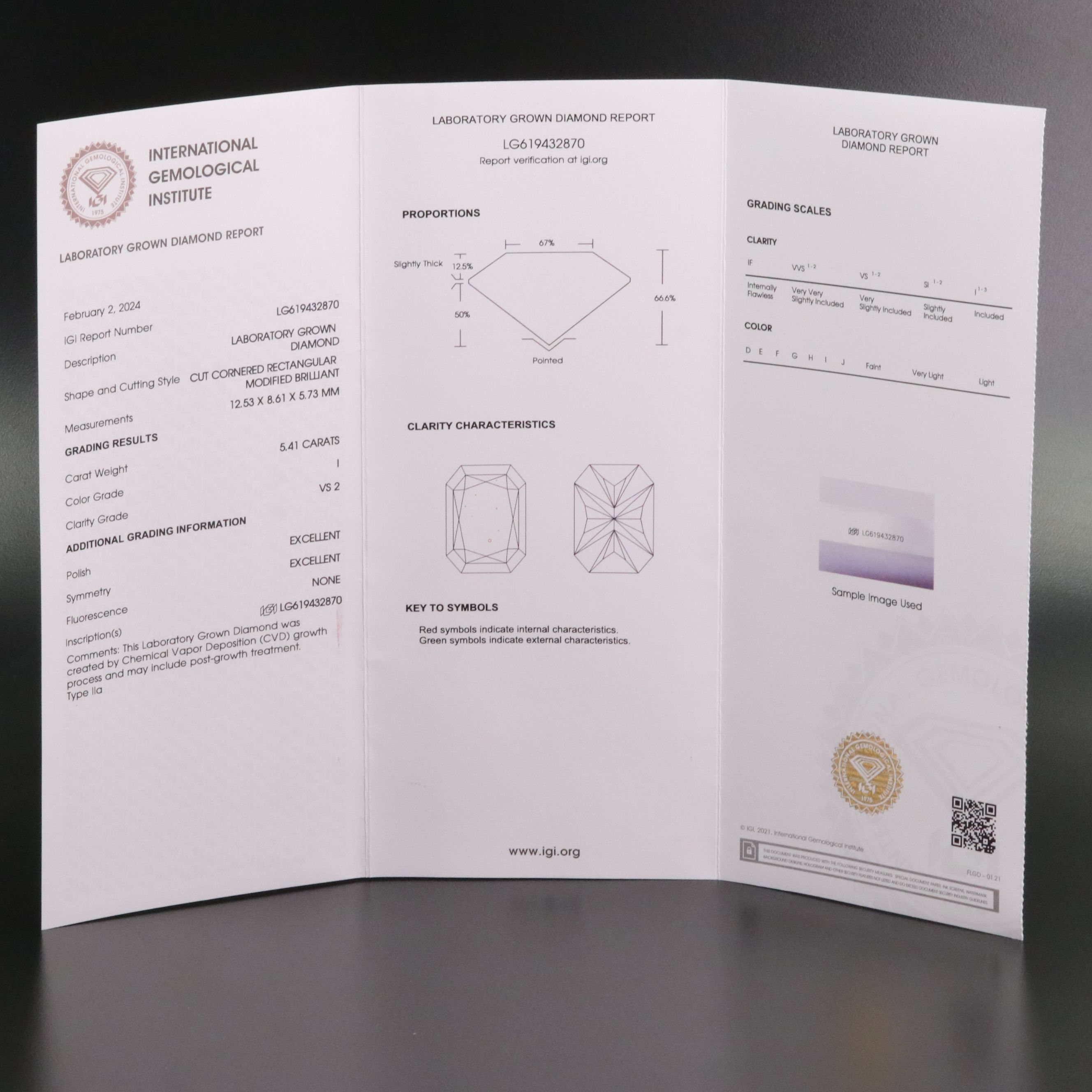 Loose 5.41 CT Lab Grown Diamond with IGI Report