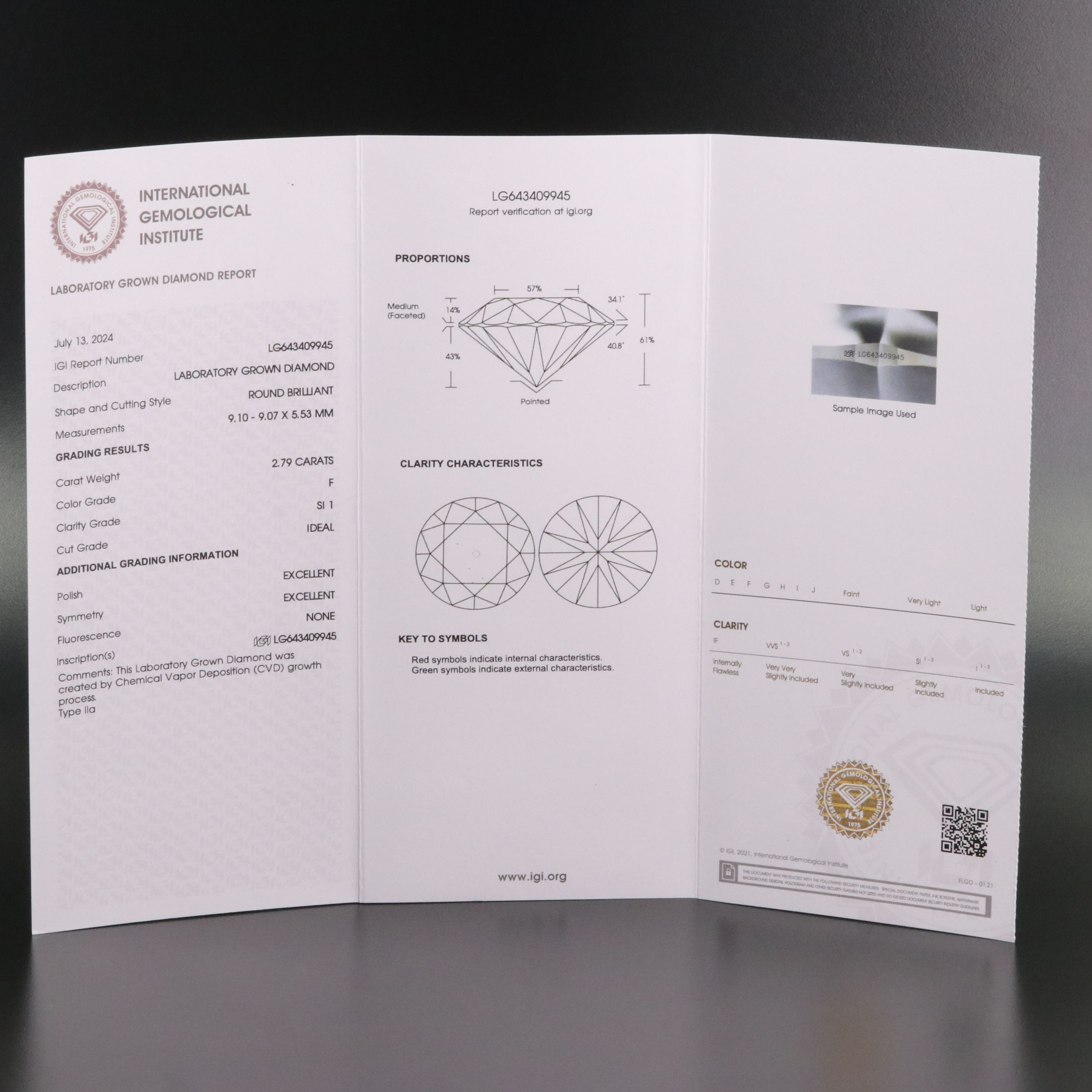 Loose 2.79 CT Lab Grown Diamond with IGI Report