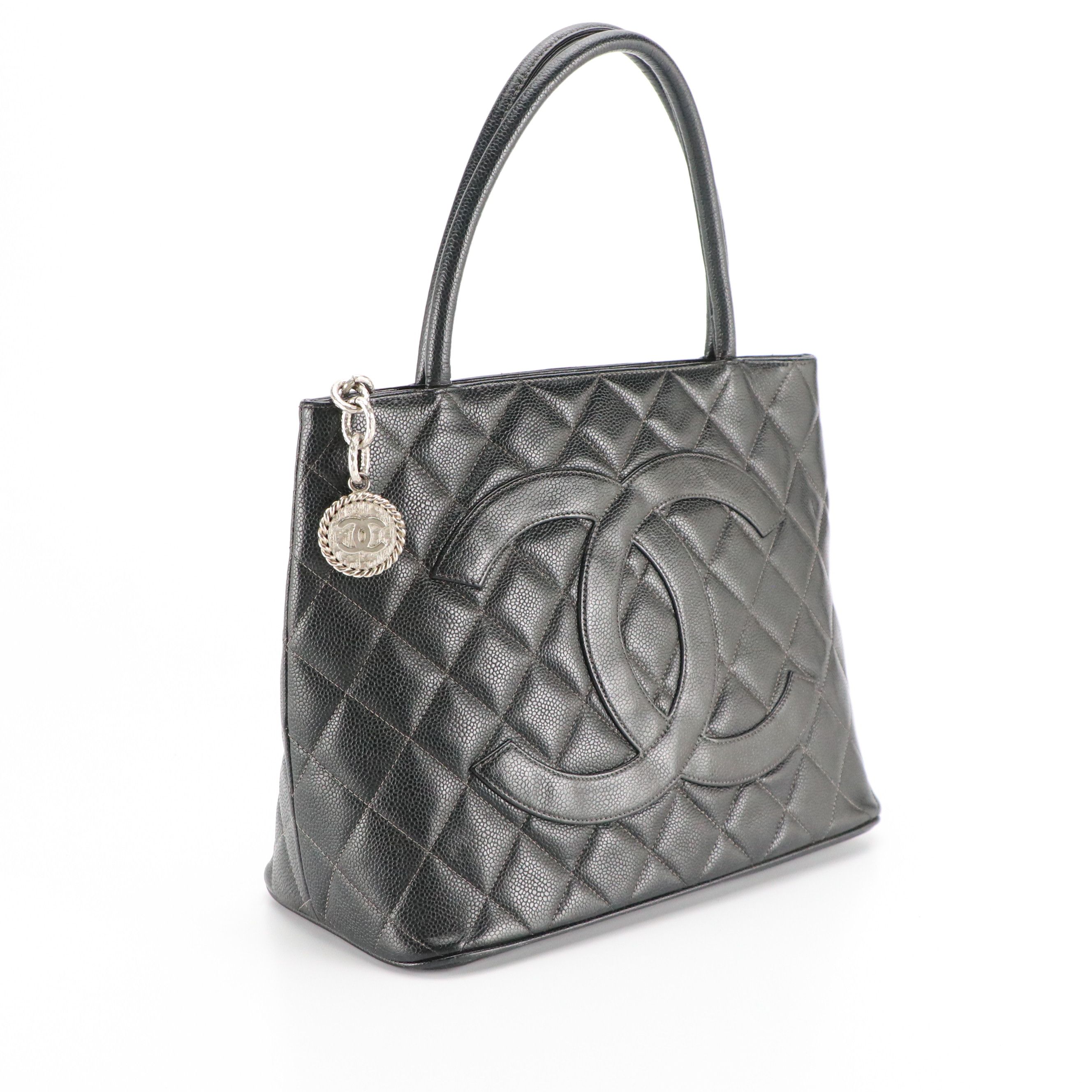 Chanel Medallion Zip Tote in Black Quilted Caviar Leather