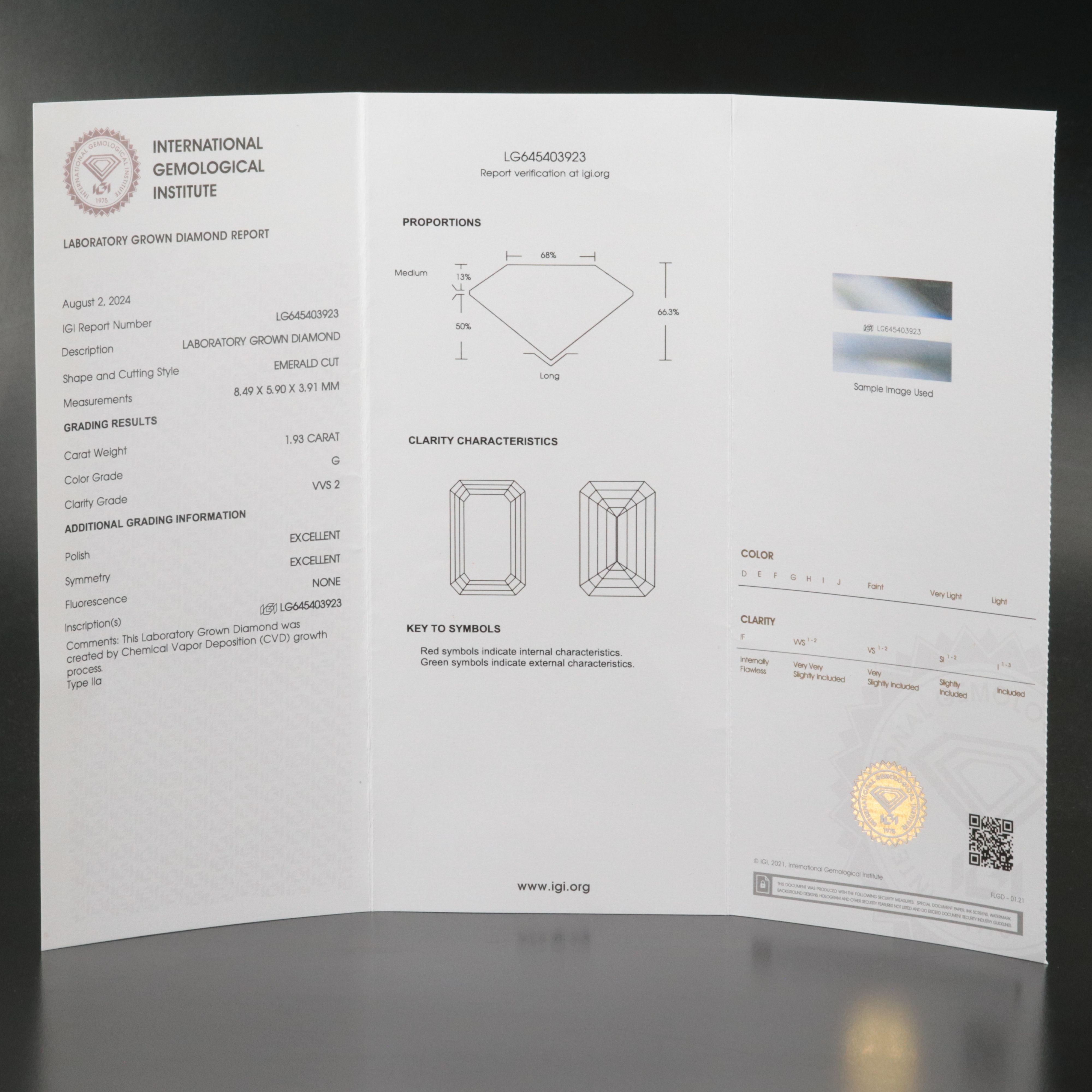 Loose 1.93 CT Lab Grown Diamond with IGI Report