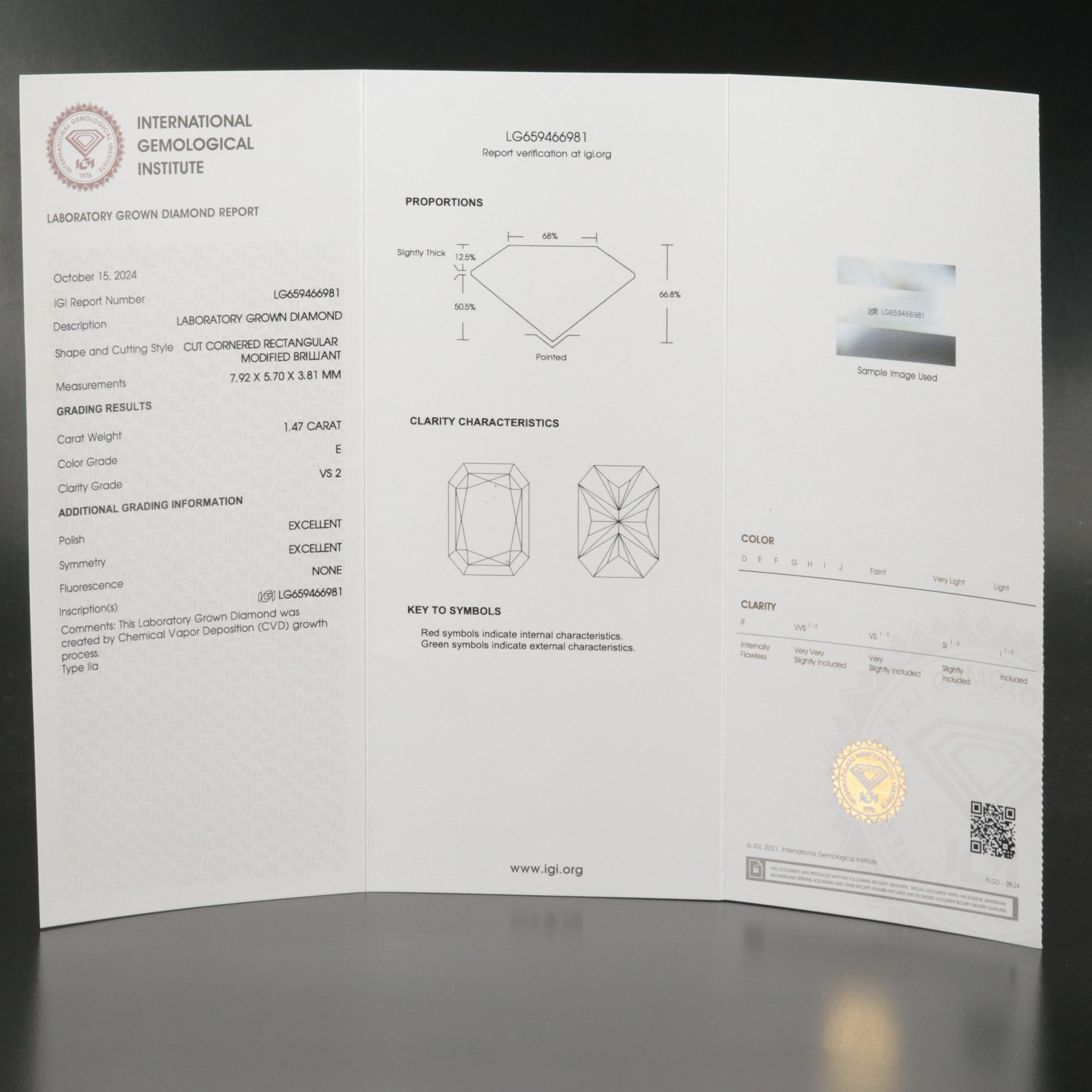 Loose 1.47 CT Lab Grown Diamond with IGI Report