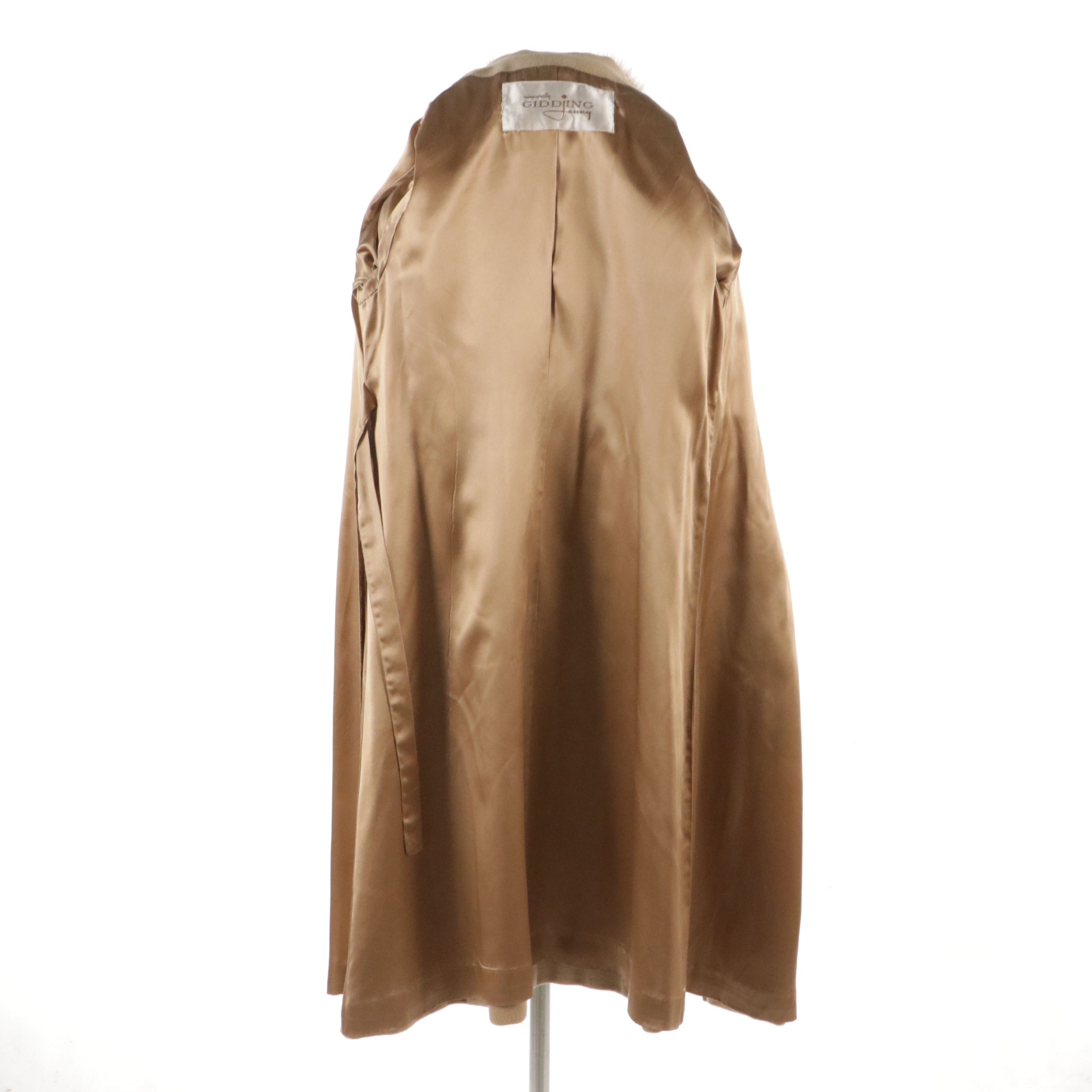 Sincerely Gidding Jenny Tan Merino Wool Belted Coat with Fox Fur Trim