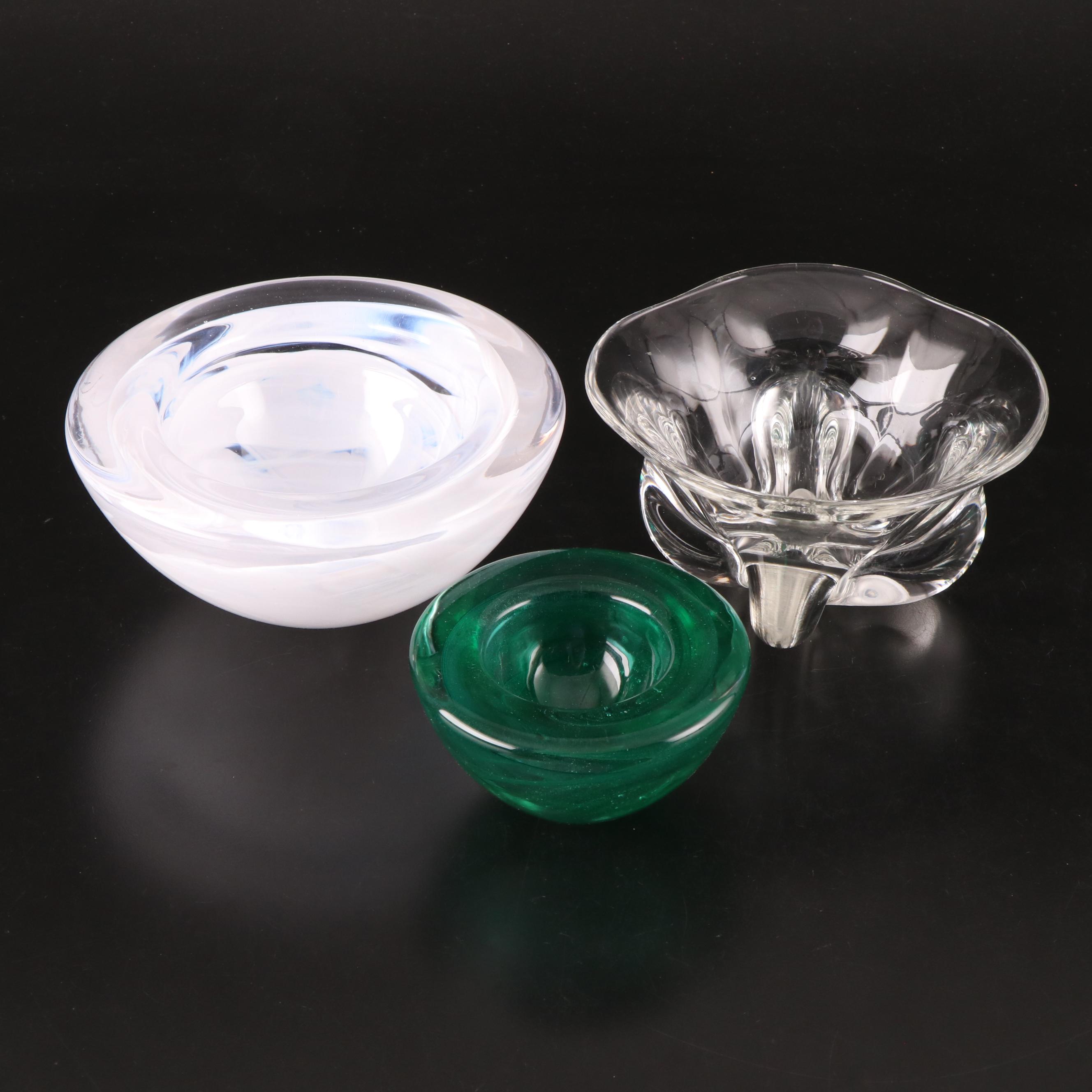 Kosta Boda "Atoll" Bowl and Candle Holder with Other Footed Glass Bowl