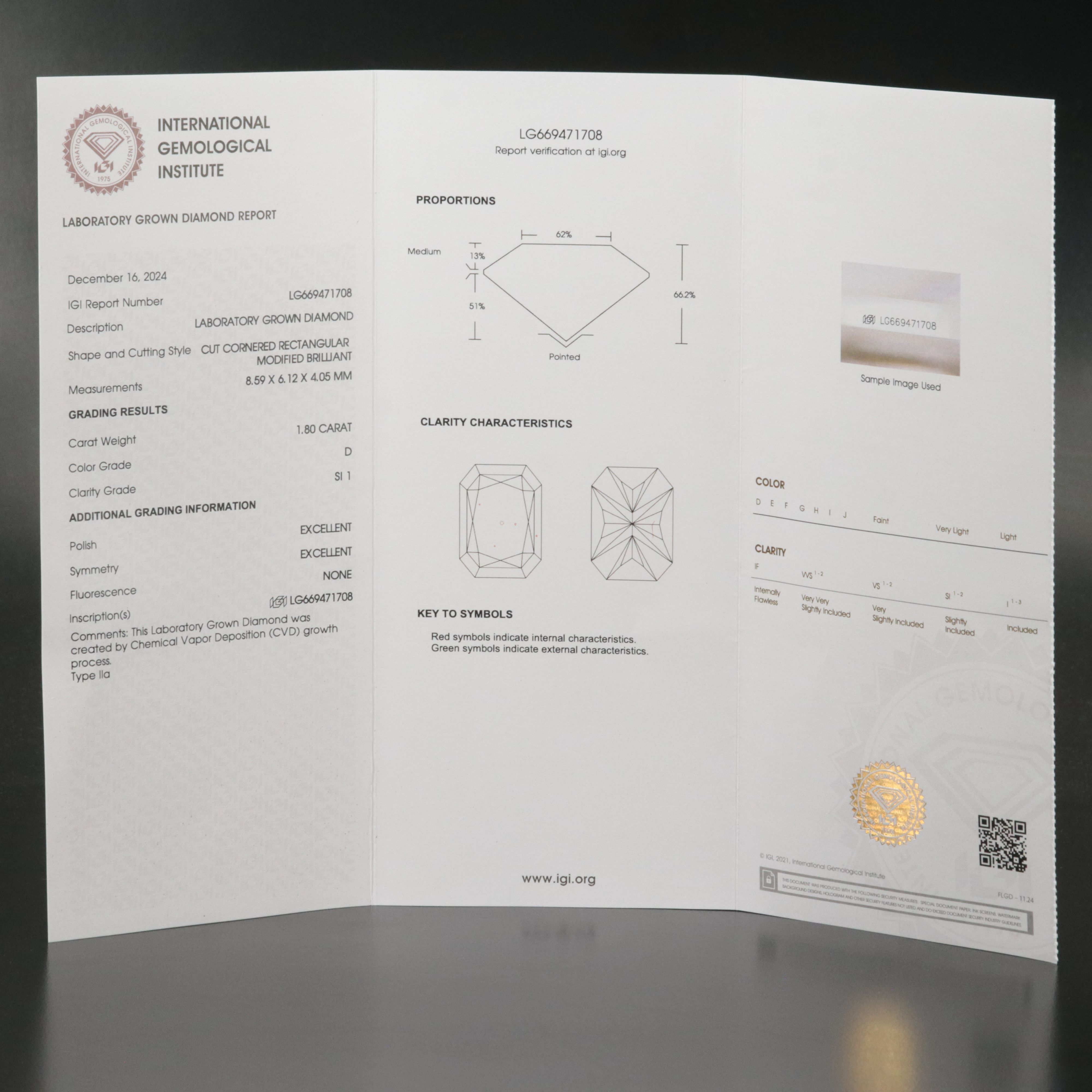 Loose 1.80 CT Lab Grown Diamond with IGI Report