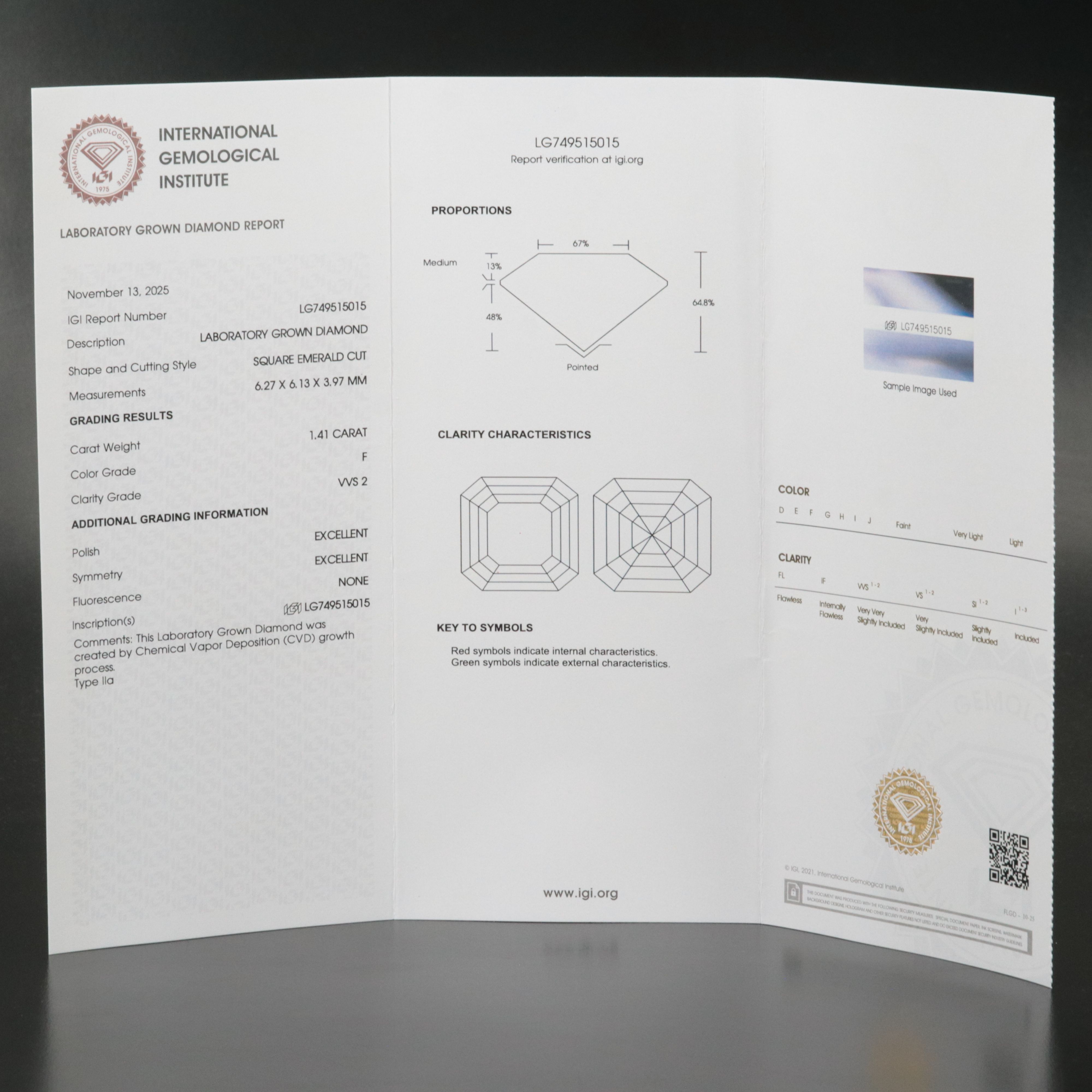 Loose 1.41 CT Lab Grown Diamond with IGI Report