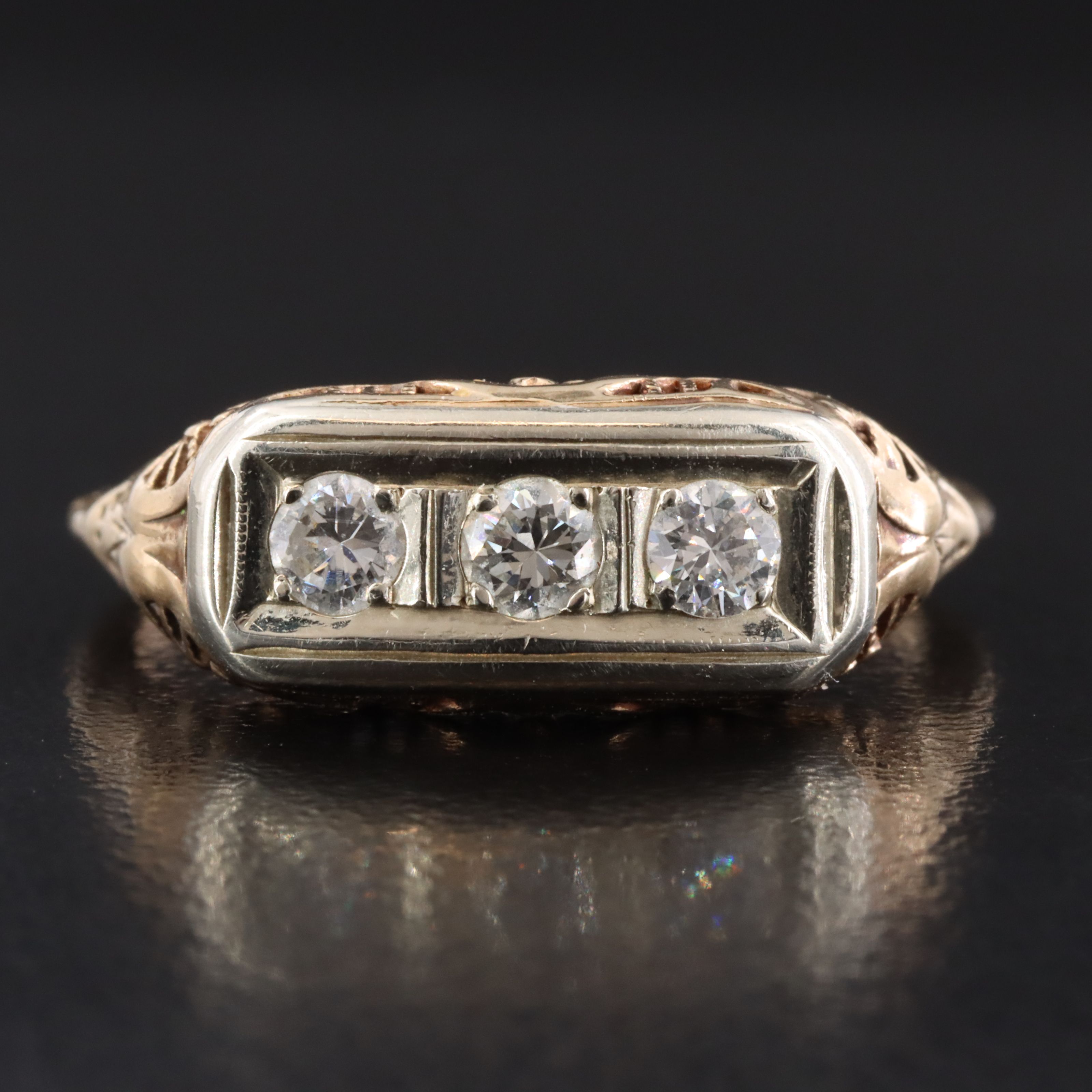 Art Deco 14K 0.36 CTW Diamond Three Stone Ring