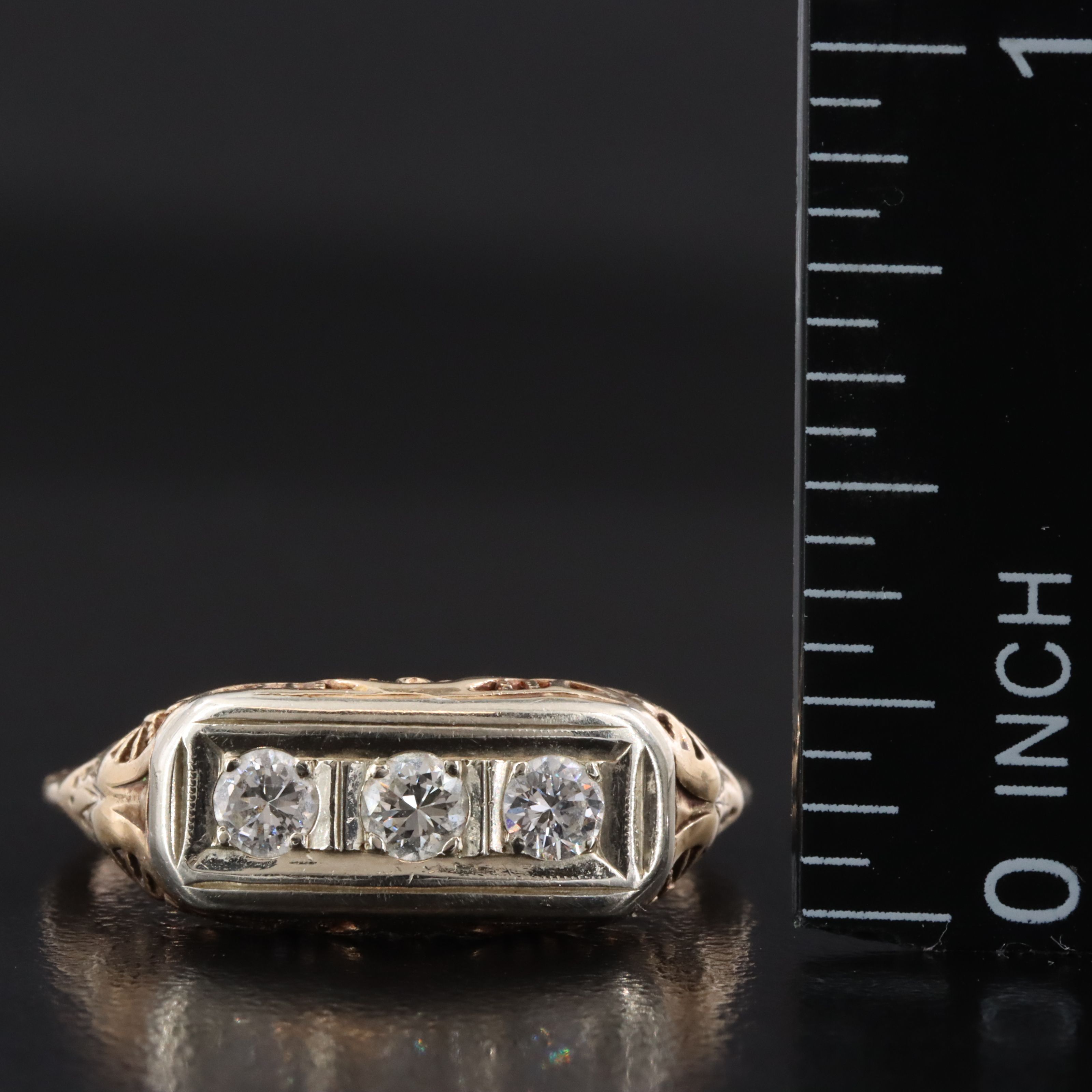 Art Deco 14K 0.36 CTW Diamond Three Stone Ring