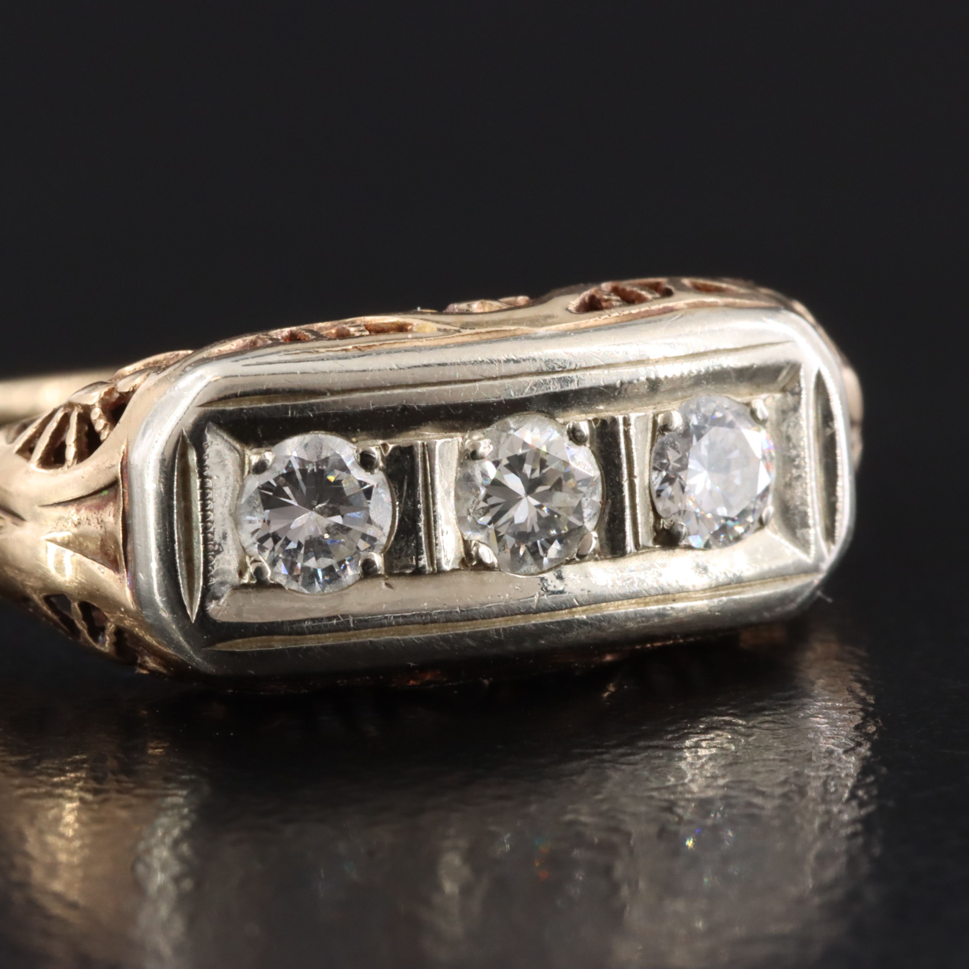 Art Deco 14K 0.36 CTW Diamond Three Stone Ring
