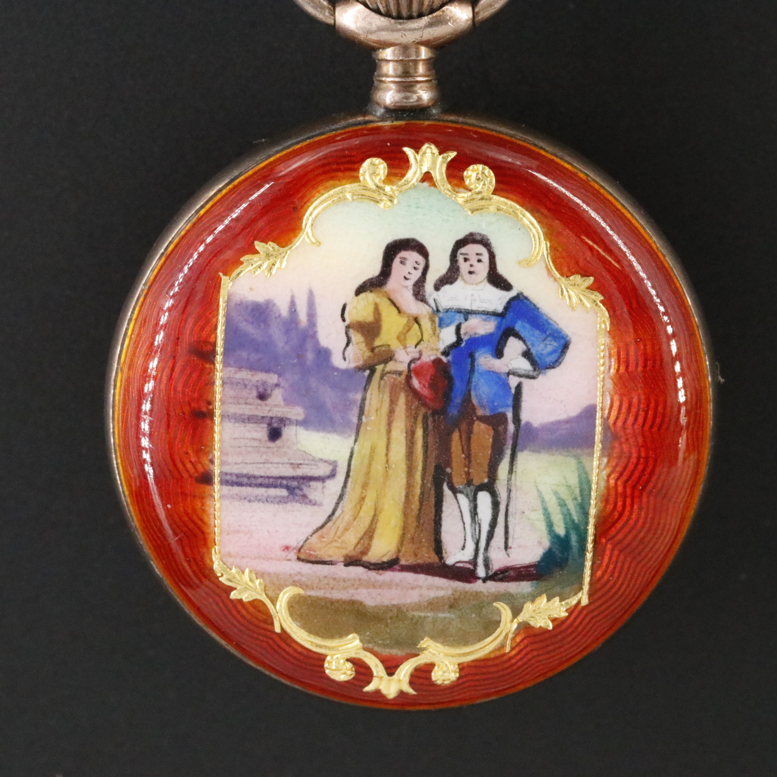 P.W.Co. 800 Silver and Enamel Pendant Watch with Sterling and Enamel Chain