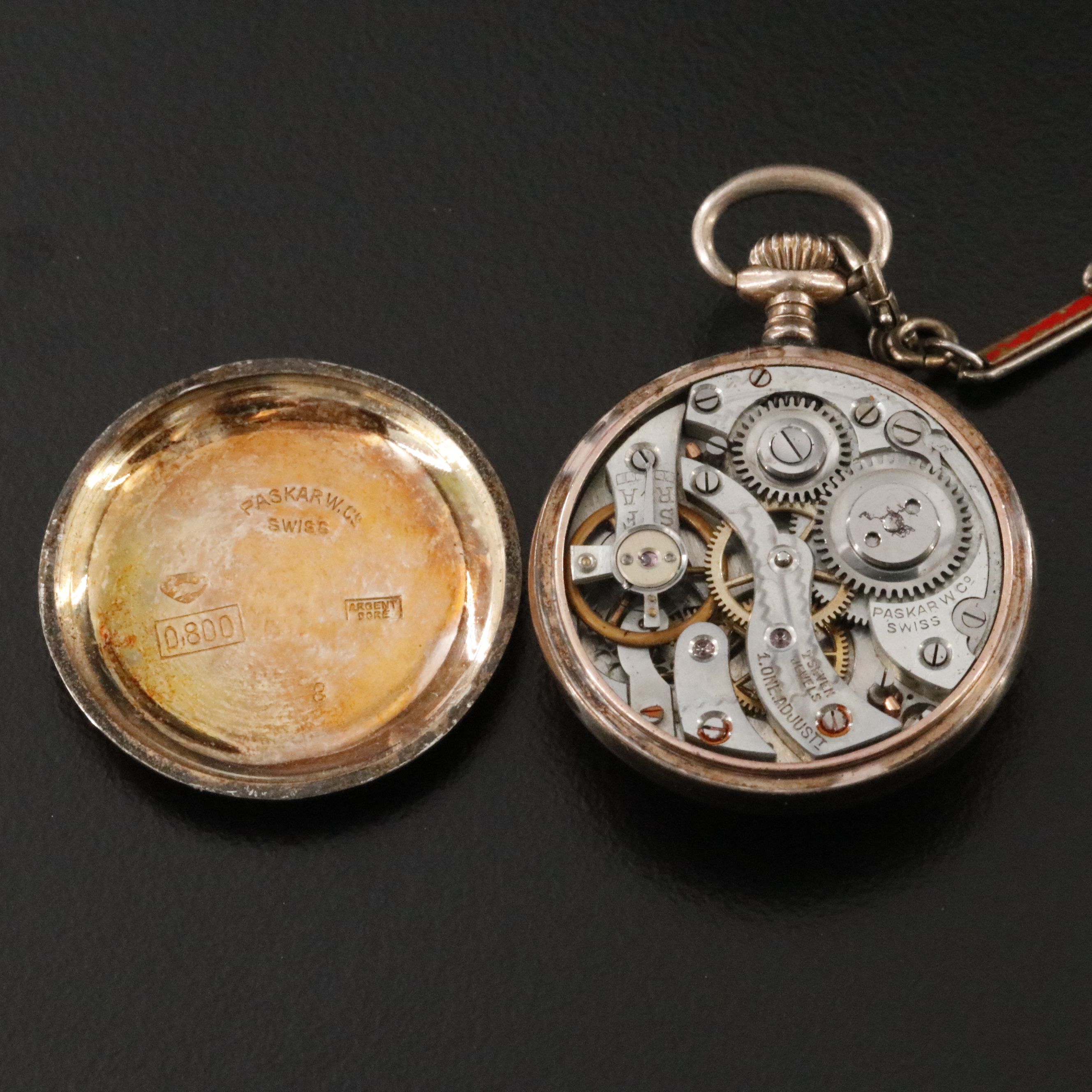 P.W.Co. 800 Silver and Enamel Pendant Watch with Sterling and Enamel Chain