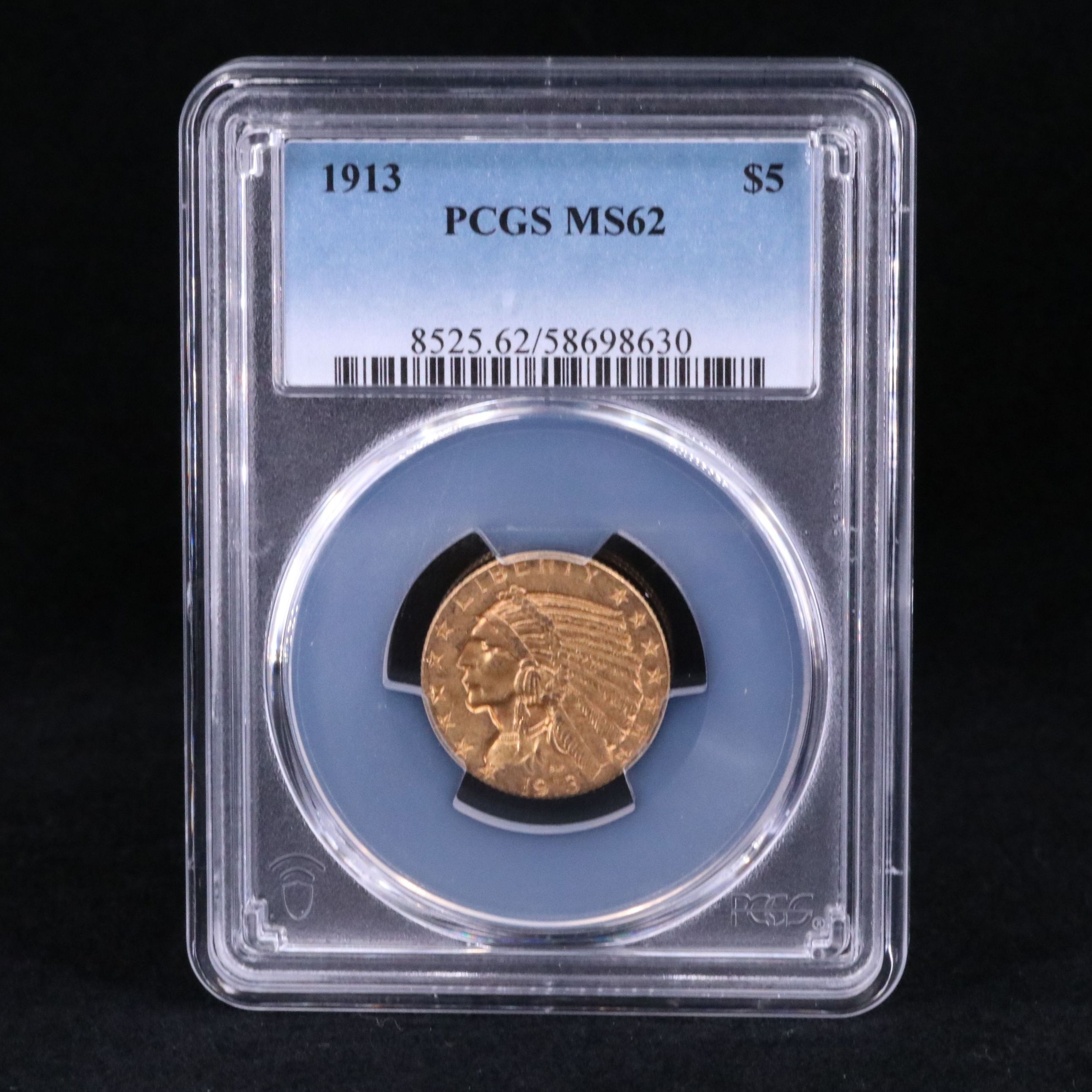 PCGS Graded MS62 1913 Indian Head $5 Gold Half Eagle
