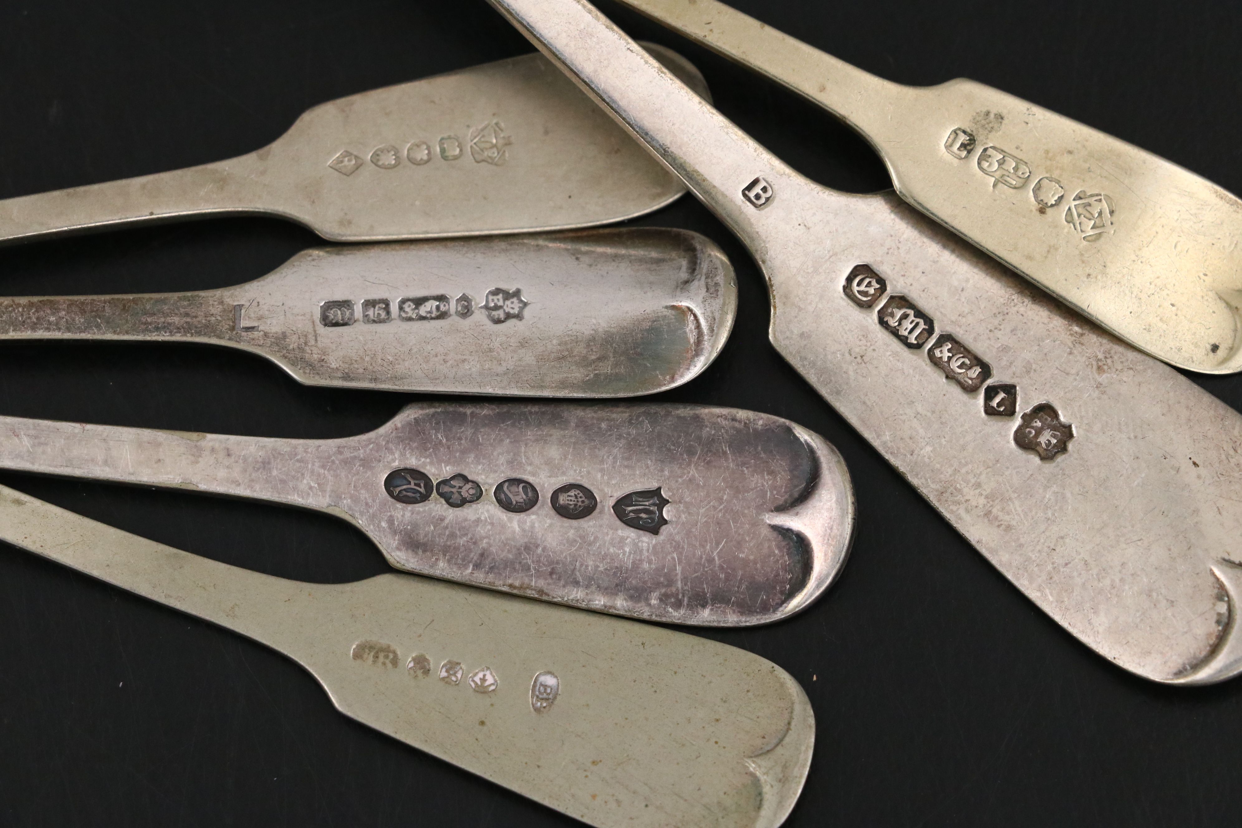 American Coin Silver and Other Fiddle Handled Spoons, 19th Century