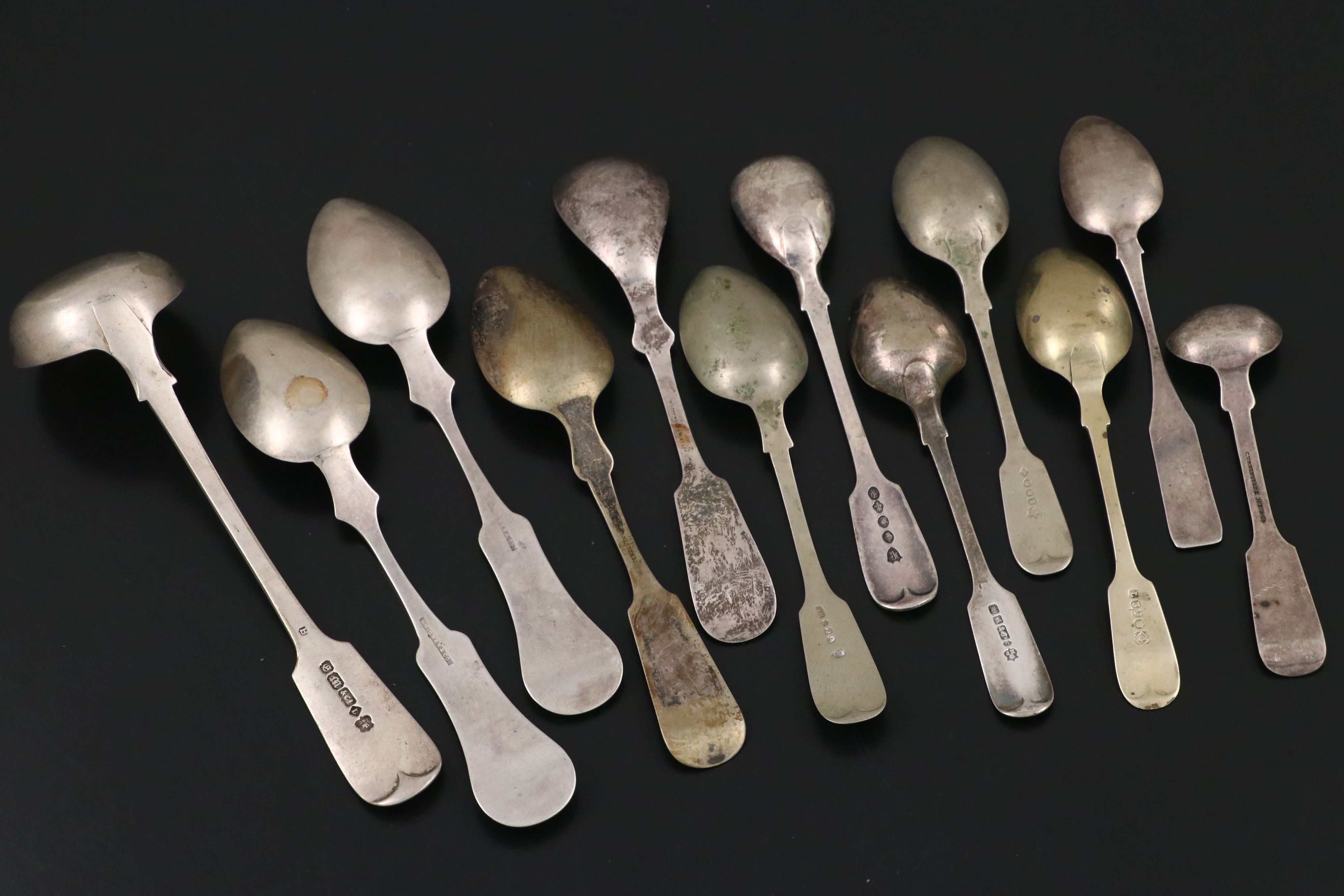 American Coin Silver and Other Fiddle Handled Spoons, 19th Century