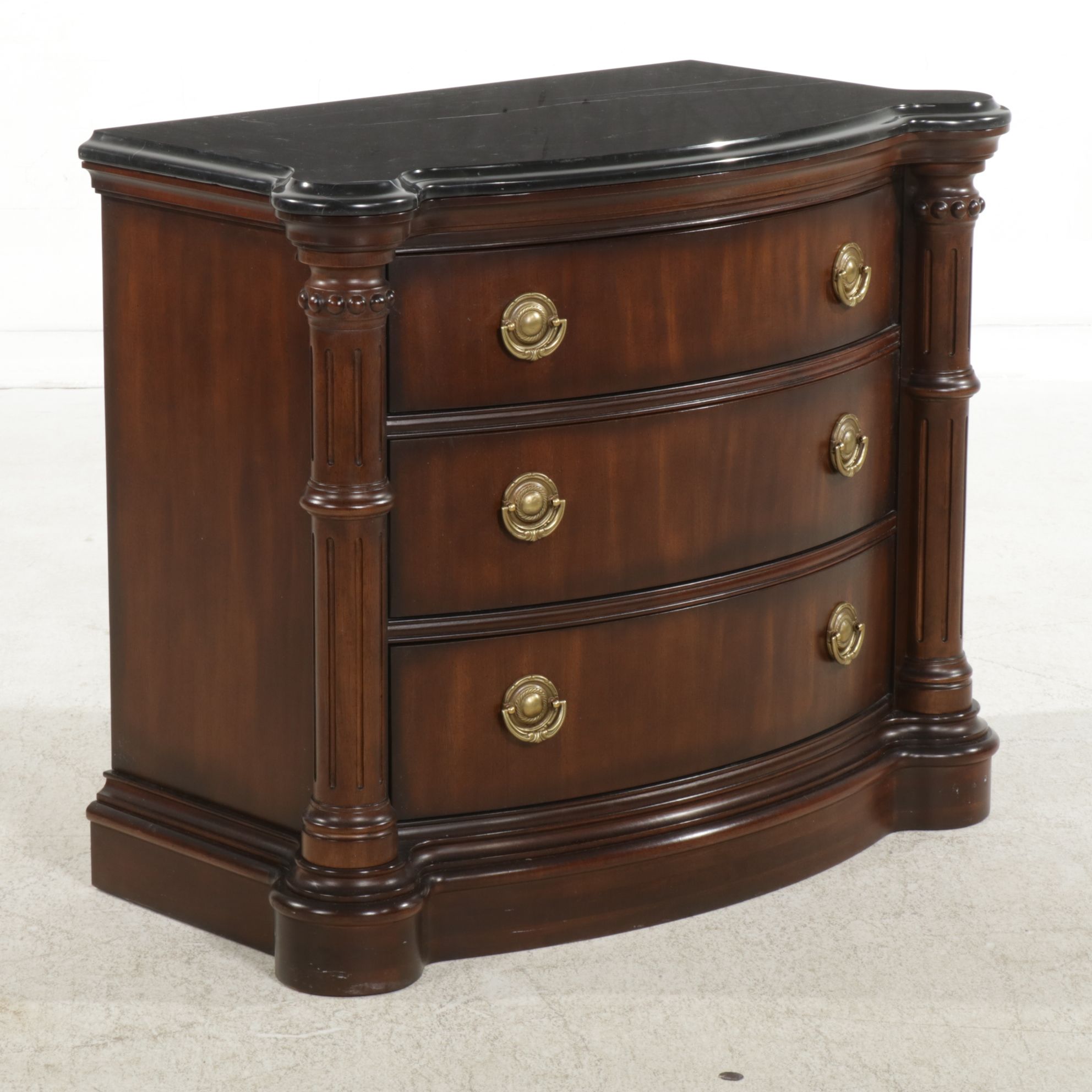 Bernhardt Furniture Neoclassical Style Marble-Top Mahogany Bow Front Commode