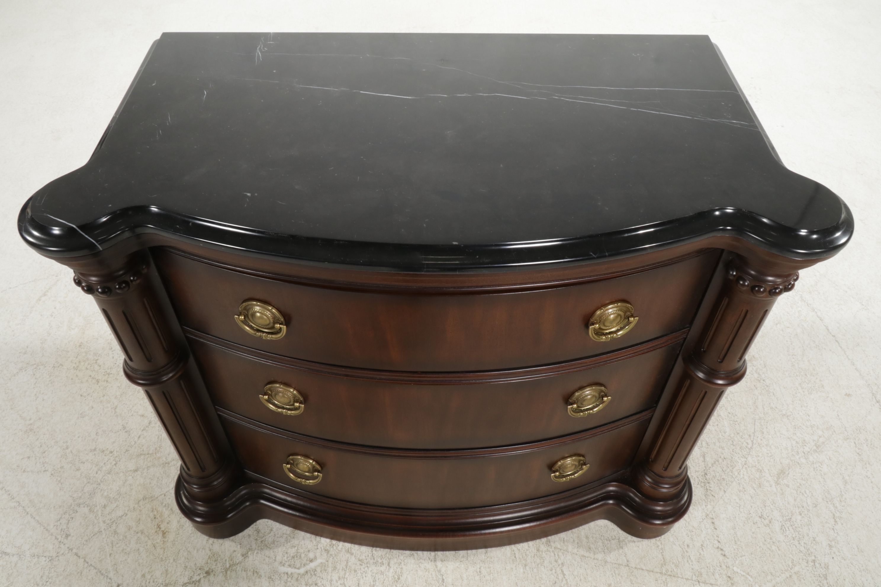 Bernhardt Furniture Neoclassical Style Marble-Top Mahogany Bow Front Commode