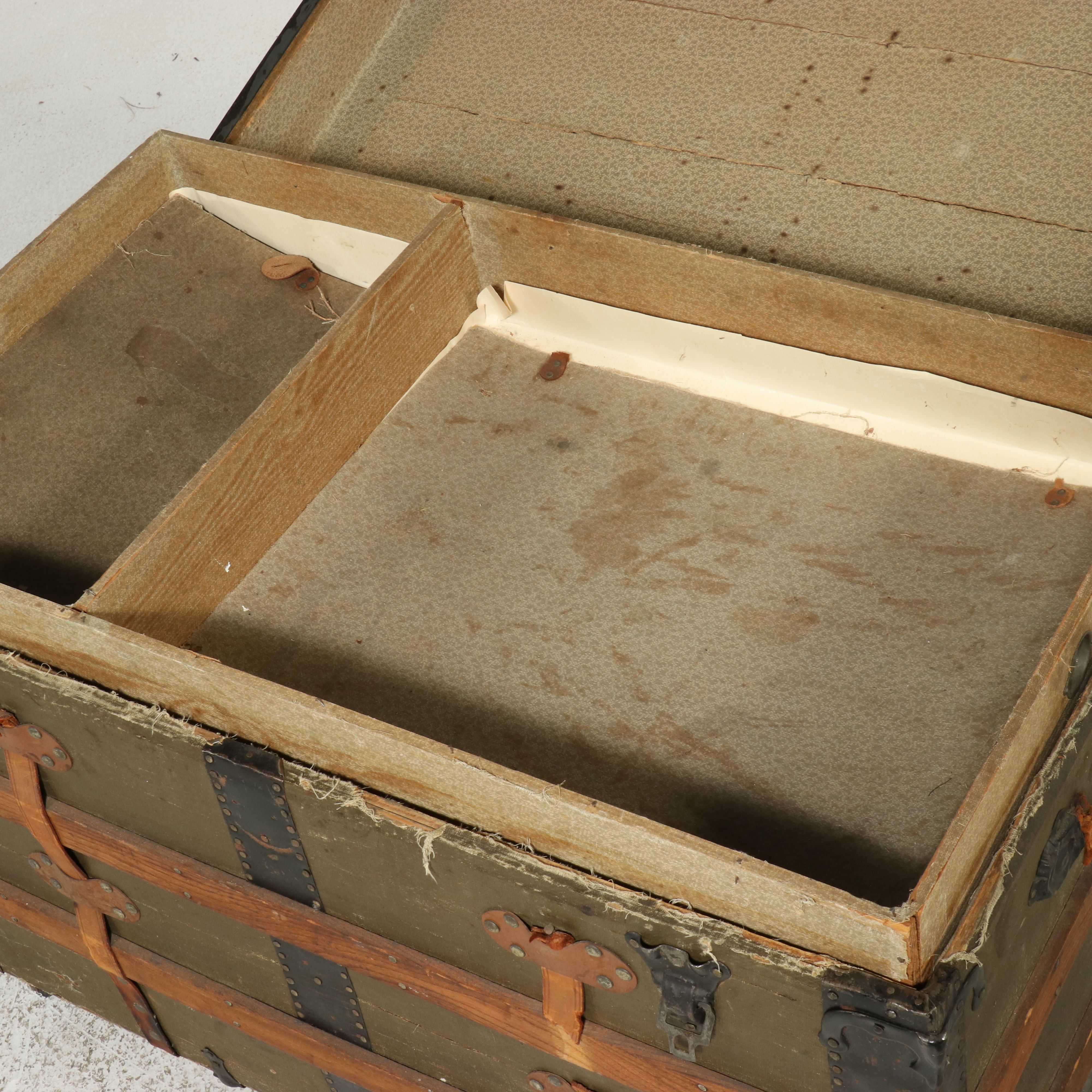 Late Victorian Canvas and Wood Slat Steamer Trunk, Late 19th Century