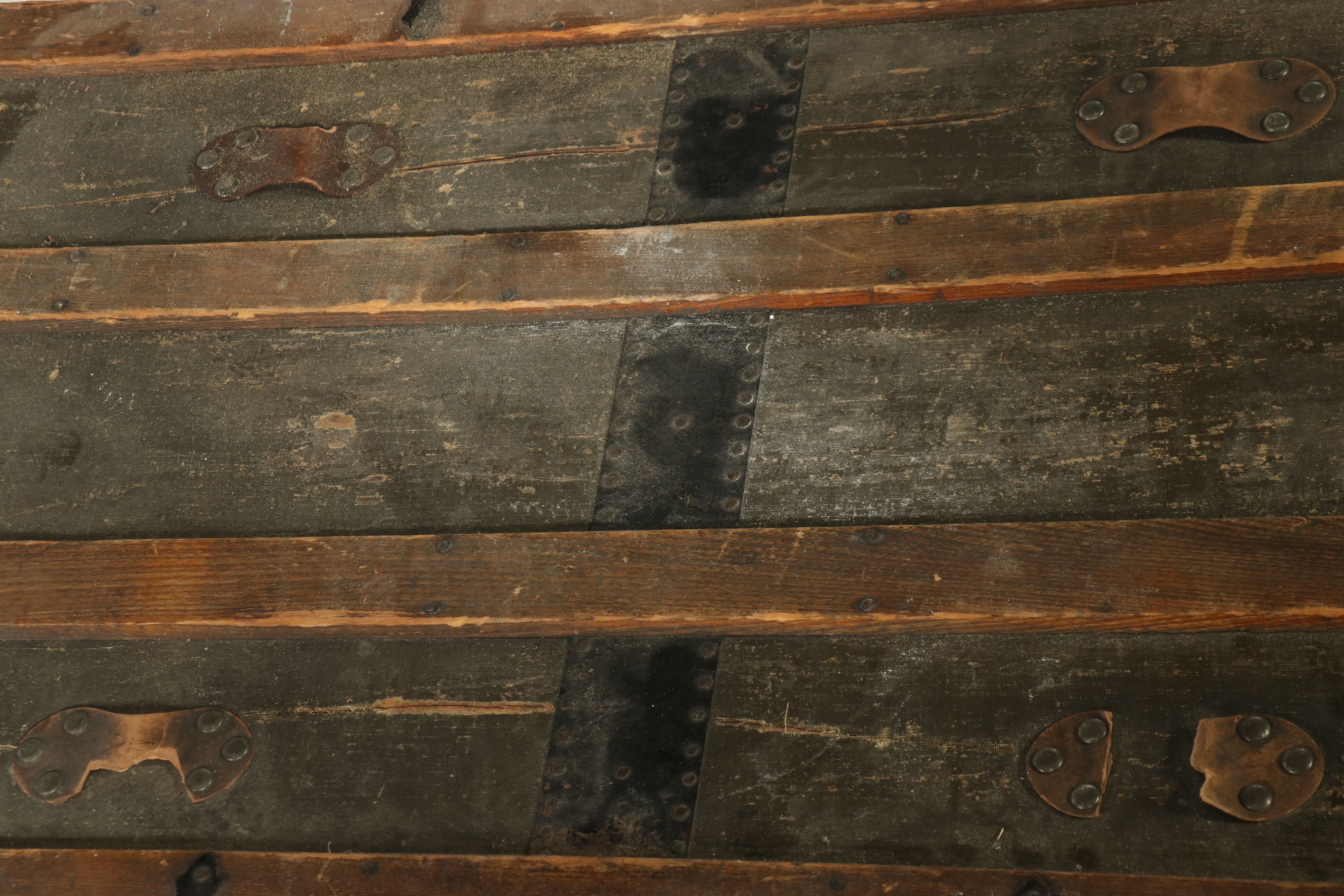 Late Victorian Canvas and Wood Slat Steamer Trunk, Late 19th Century
