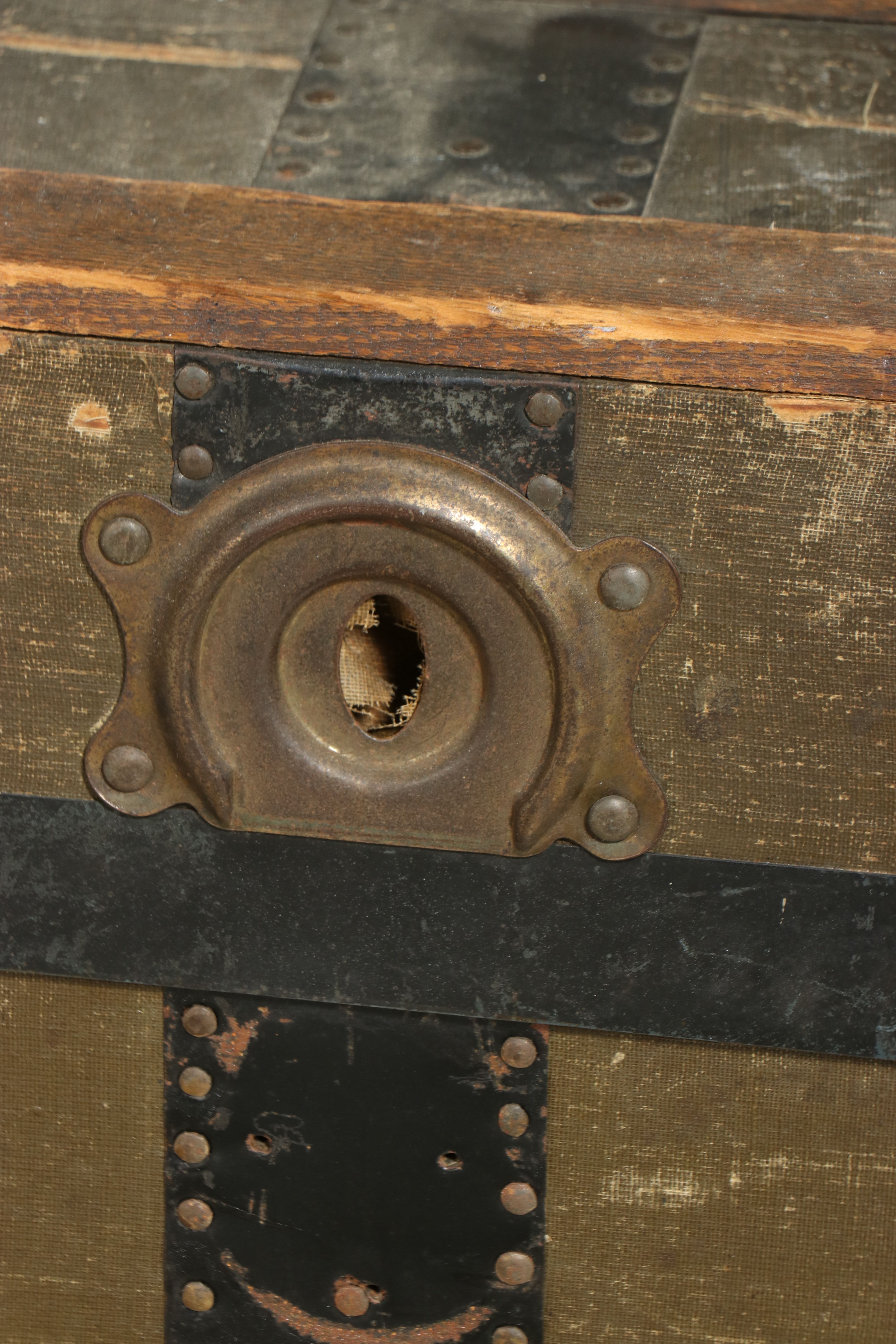 Late Victorian Canvas and Wood Slat Steamer Trunk, Late 19th Century