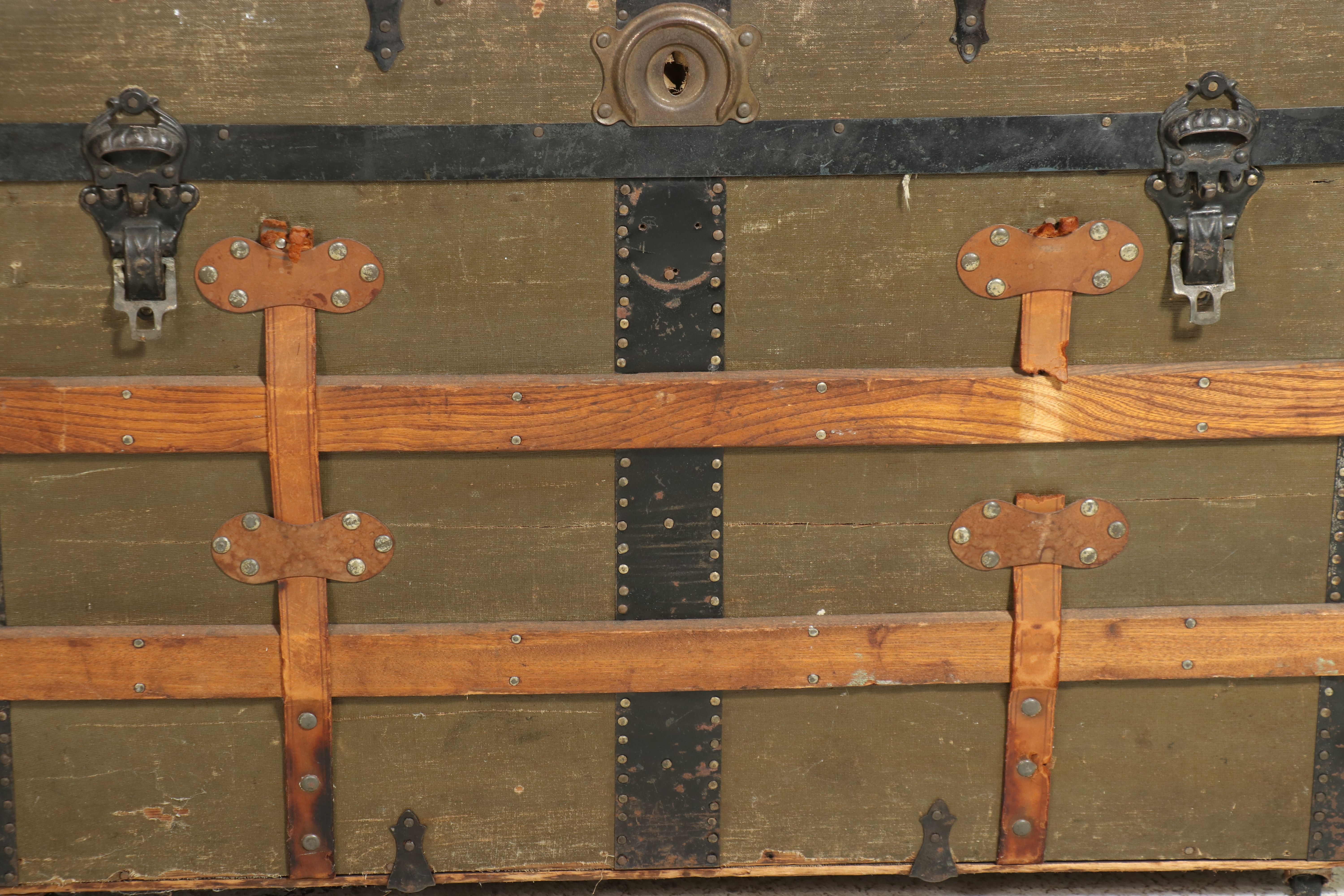 Late Victorian Canvas and Wood Slat Steamer Trunk, Late 19th Century