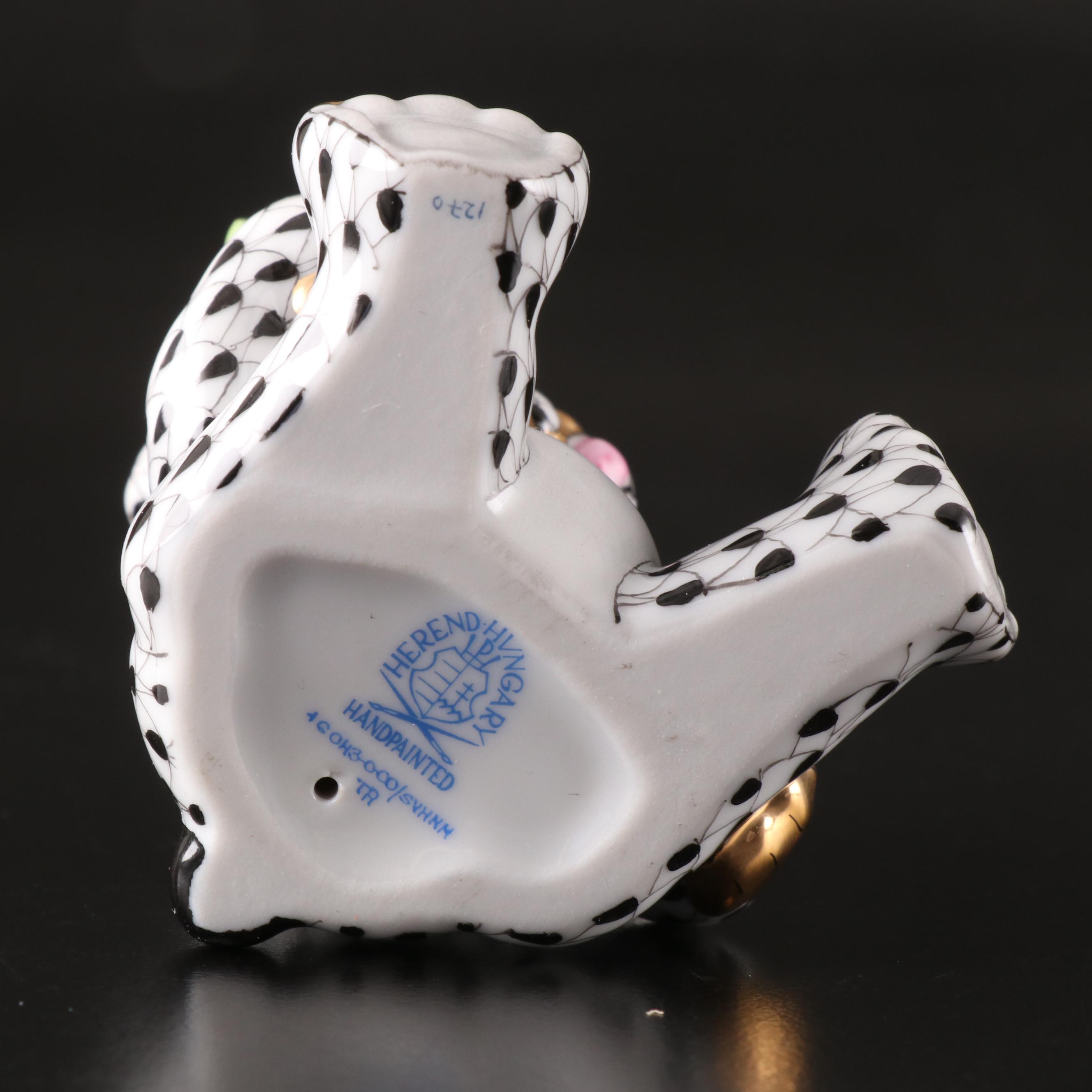 Herend Black Fishnet with Gold "Sweet Tooth Teddy" Porcelain Figurine